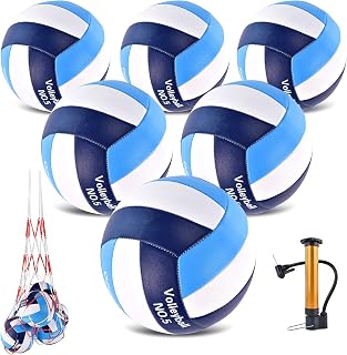 ELKCIP 6 Pack Official Size 5 Volleyballs - Waterproof Soft Bulk Set with Pump & Mesh Bag for Indoor Outdoor Beach Pool Play