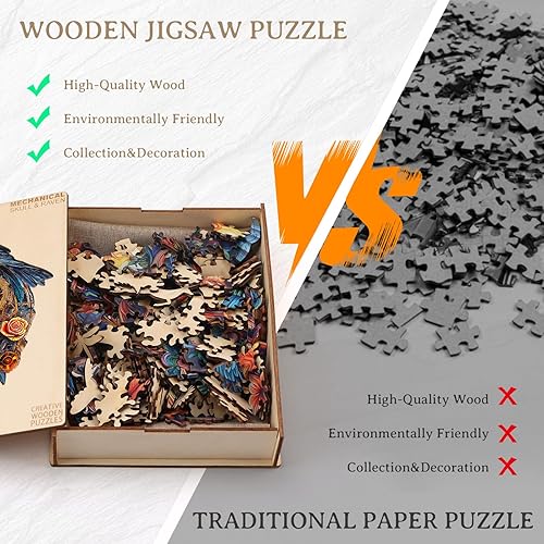 Miniatura 8 de KAAYEE Rompecabezas de madera para adultos, efecto visual 3D, cuervo y cráneo mecánico, rompecabezas de madera de forma única, rompecabezas de