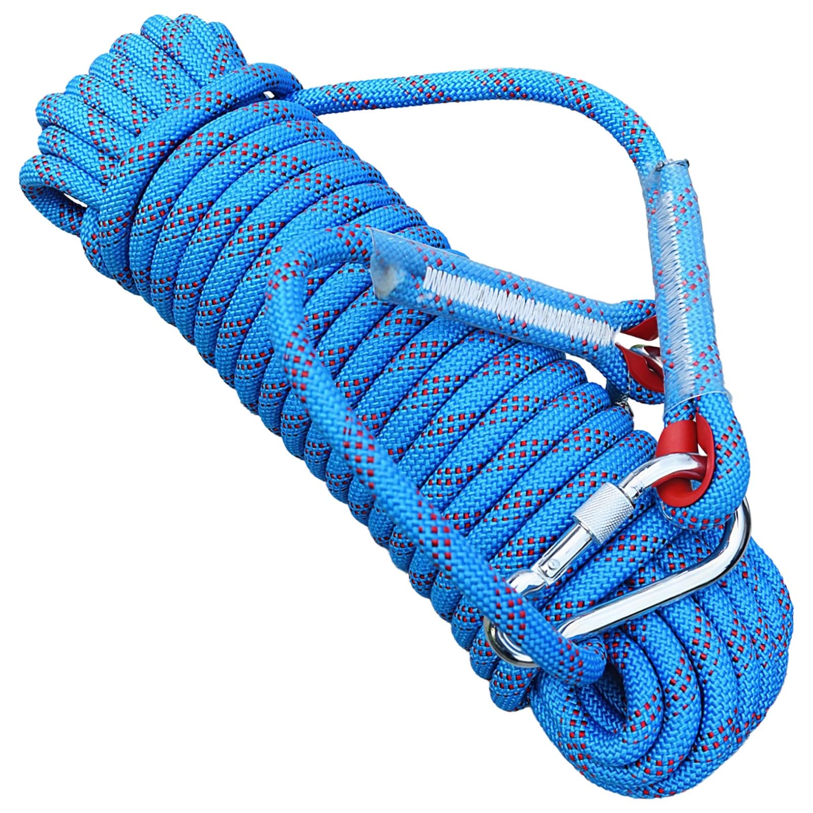 Corde d’escalade 32,8 ft / 10 mètres, charge de 1957,7 lbs / 888 kg, avec mousqueton à ressort et gants, polyester/polypropylène haute résistance, pour alpinisme, secours et escalade sur rocher