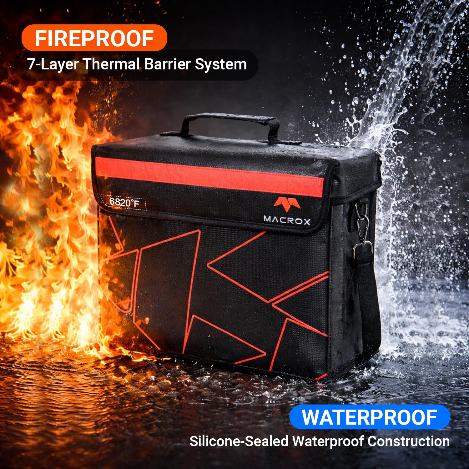 Flypal - Bolsas ignífugas para documentos, impermeables, resistentes al fuego, color negro