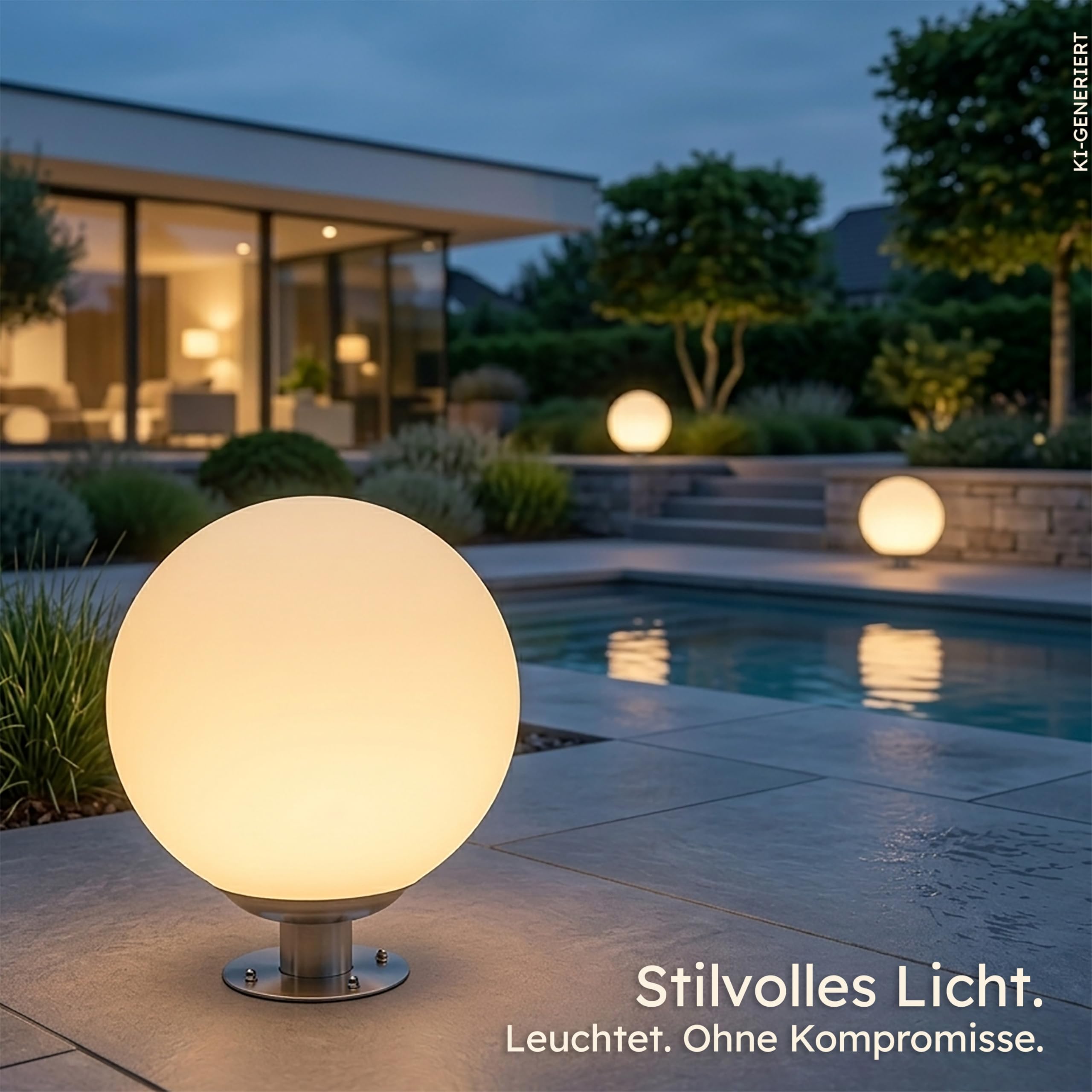 Esotec Solar Leuchtkugel Liana 40 CCT, Multicolor, Fernbedienung, Edelstahl Standfuß, Li-Ion Akku, RGB LED Gartenkugel, Solarkugel, IP44, wetterfest, Winterfest, außen, D=40cm, 102664