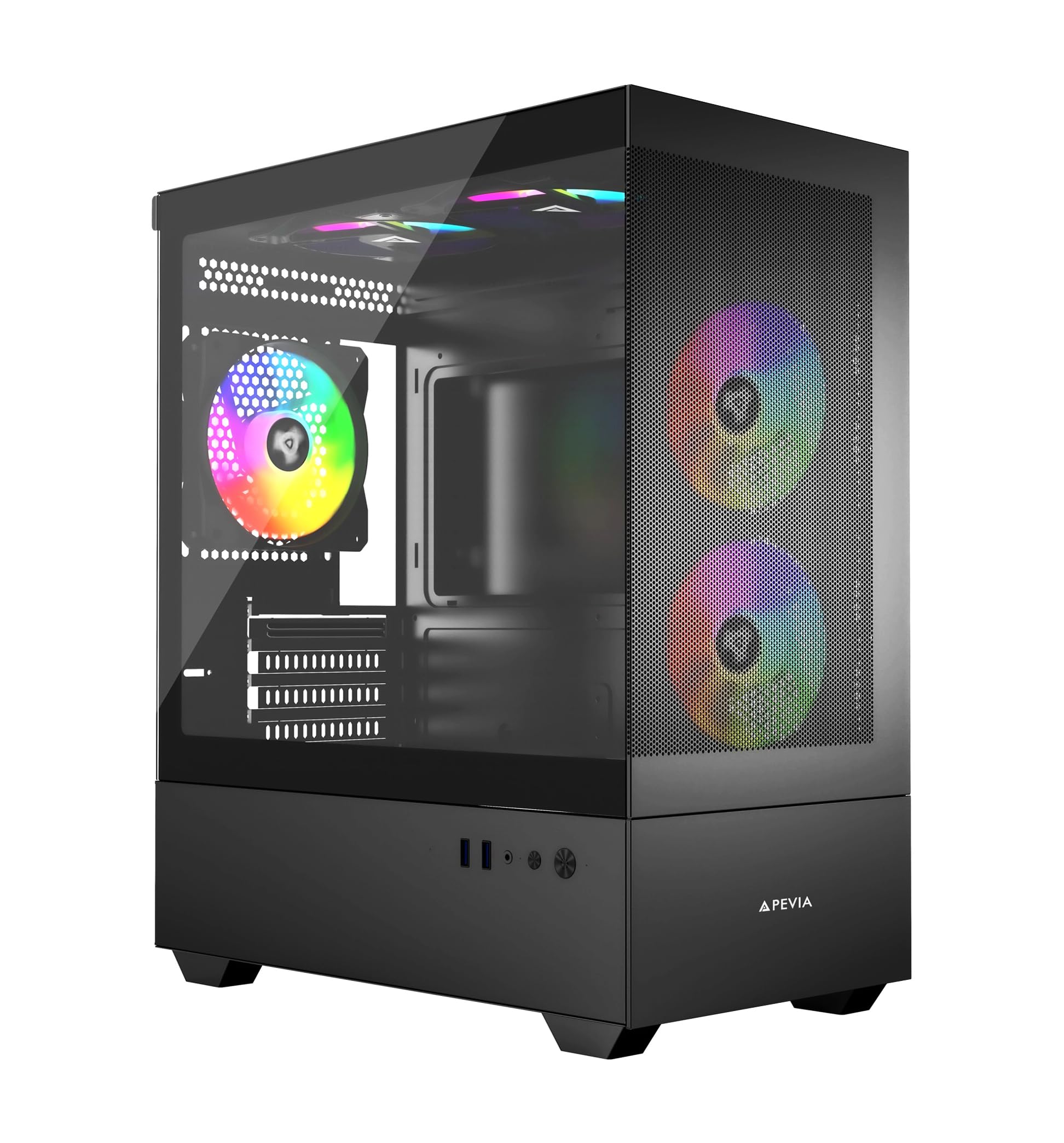 ApeviaPhantom-MESH-BK Phantom Micro-ATX Dual-Chamber Mesh Gaming PC Case w/ 5X 120mm ARGB Fans, 366 RGB Modes, Mesh Airflow Performance Front Panel, 240mm Radiator Support, 2X USB3.0, HD Audio, Black