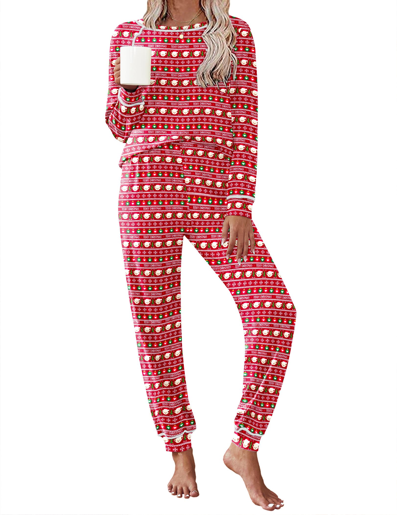 Ekouaer Pajamas Set for Women Soft Comfy Pjs Jogger Lounge Sets | Pullover Long Sleeve Sleepwear,Fall Jogger Loungewear,Gift for Mom,Wife,Friends