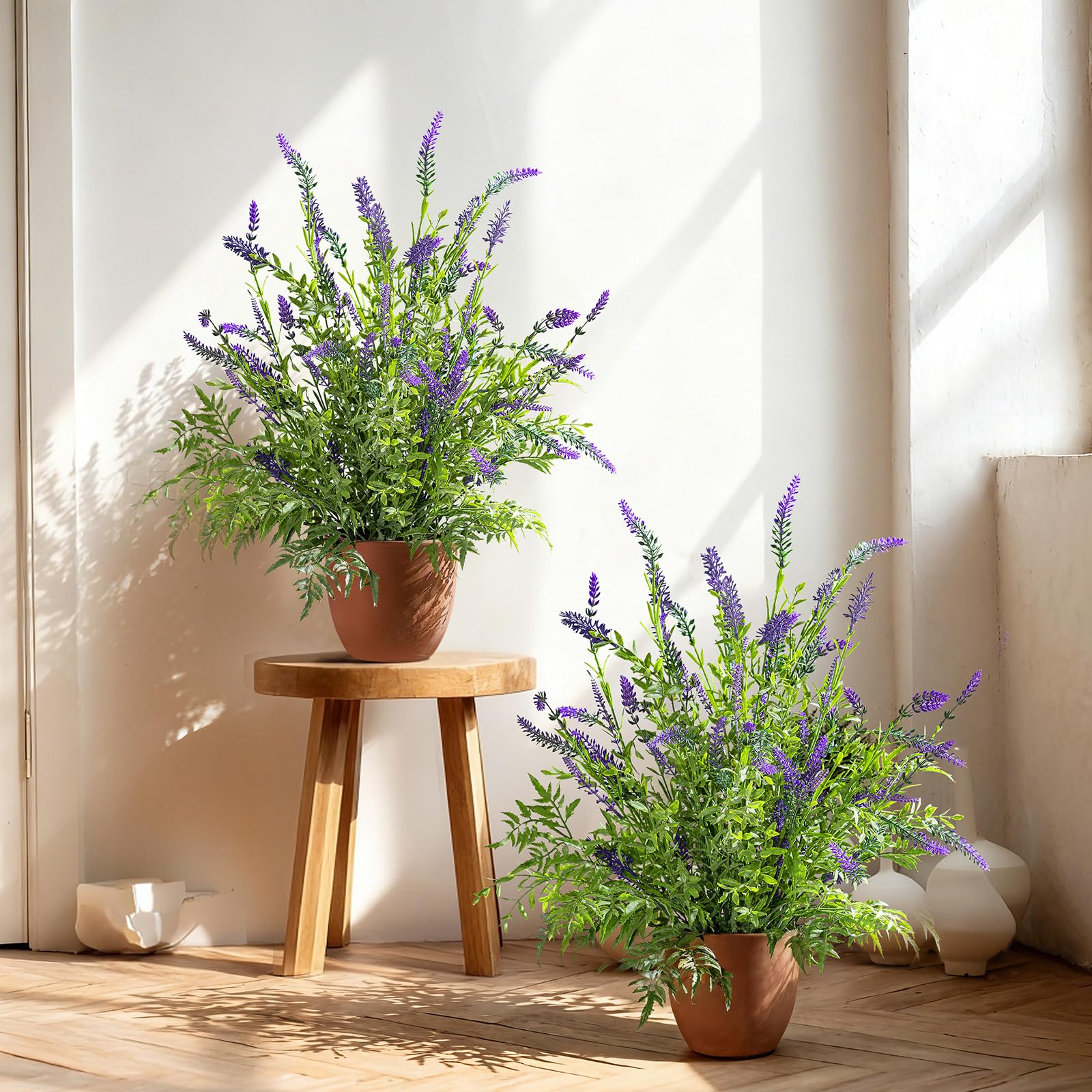 Photo 1 of 2 Pack Artificial Lavender Plants in Pots Artificial Potted Plants Fake Flower Plant Real Touch Silk Faux Plants Greenery for Indoor Porch Patio Greenery Farmhouse Garden Office Decor (Type 4)