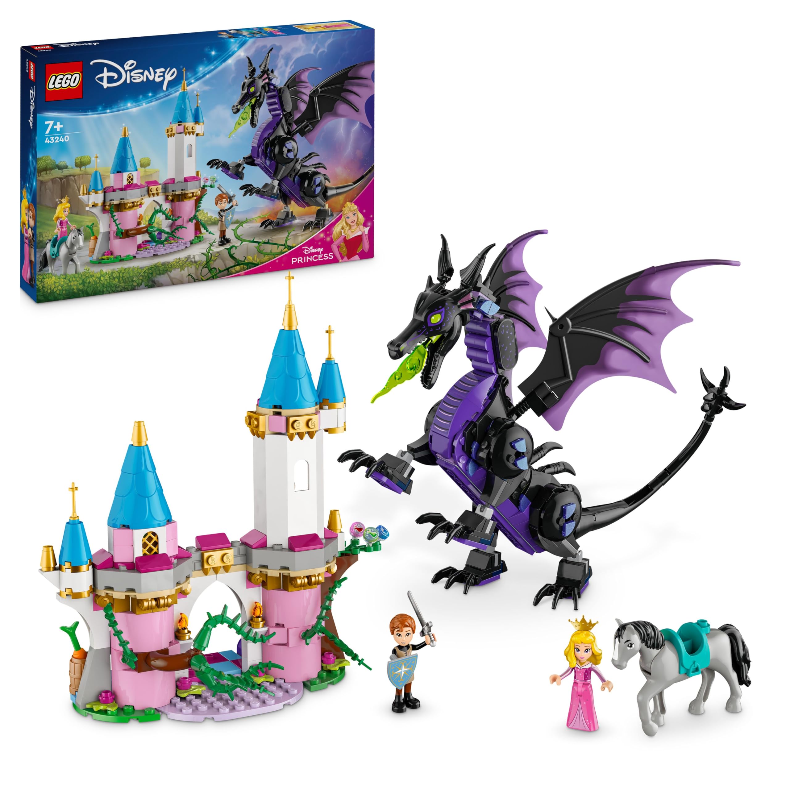 ǀ Disney Princess Maleficent’s Dragon Form Building Toy Set for Kids and Sleeping Beauty Fans, with 2 Mini-Doll Figures, Fun Gift Idea for 7 Plus Year Old Girls and Boys Who Love Aurora 43240