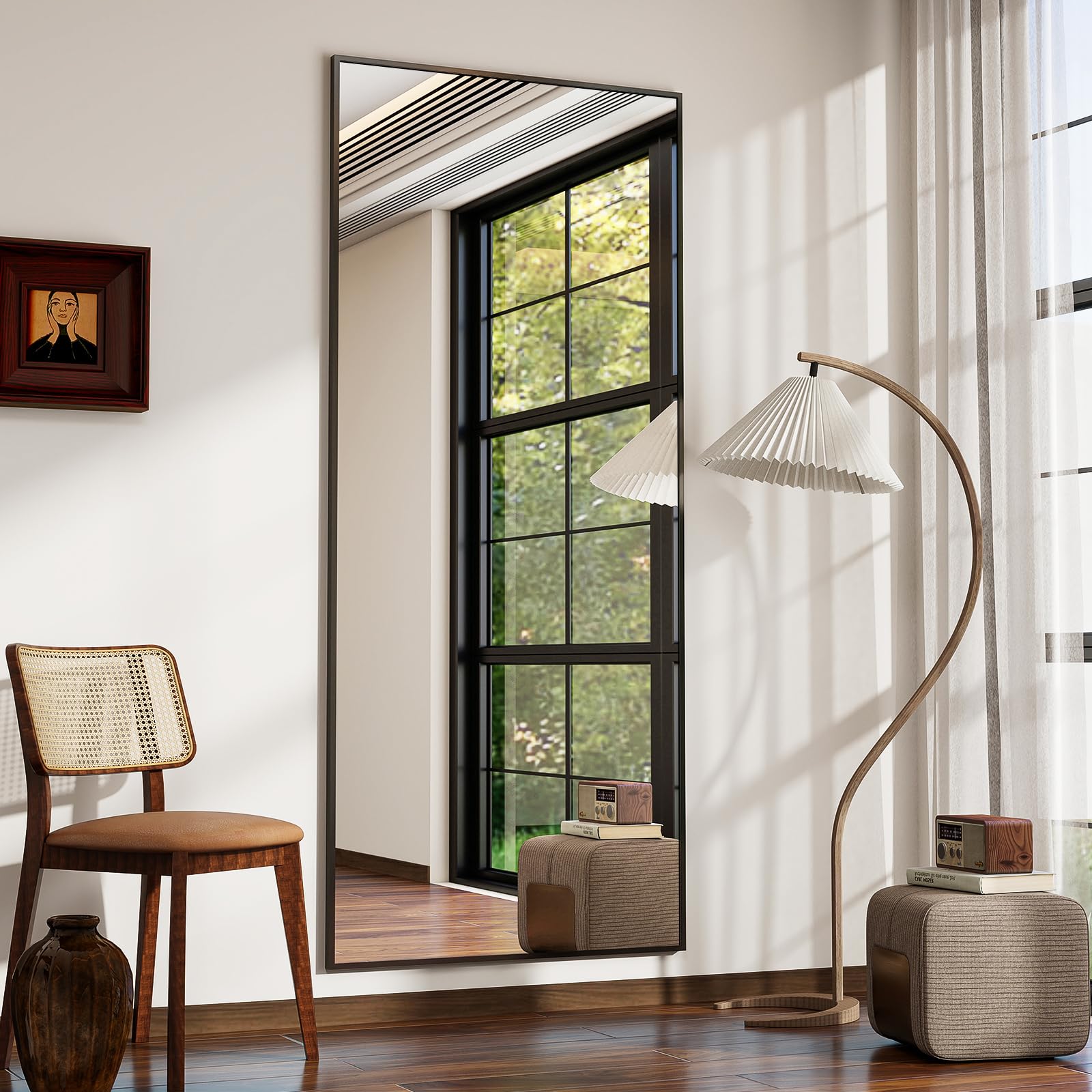 Koonmi 171 x 76 cm Standspiegel, robust Ganzkörperspiegel mit minimalistische schmaler Aluminiumrahmen, modern großer Wandspiegel stehend oder hängend für Wohnzimmer und Schlafzimmer, Schwarz