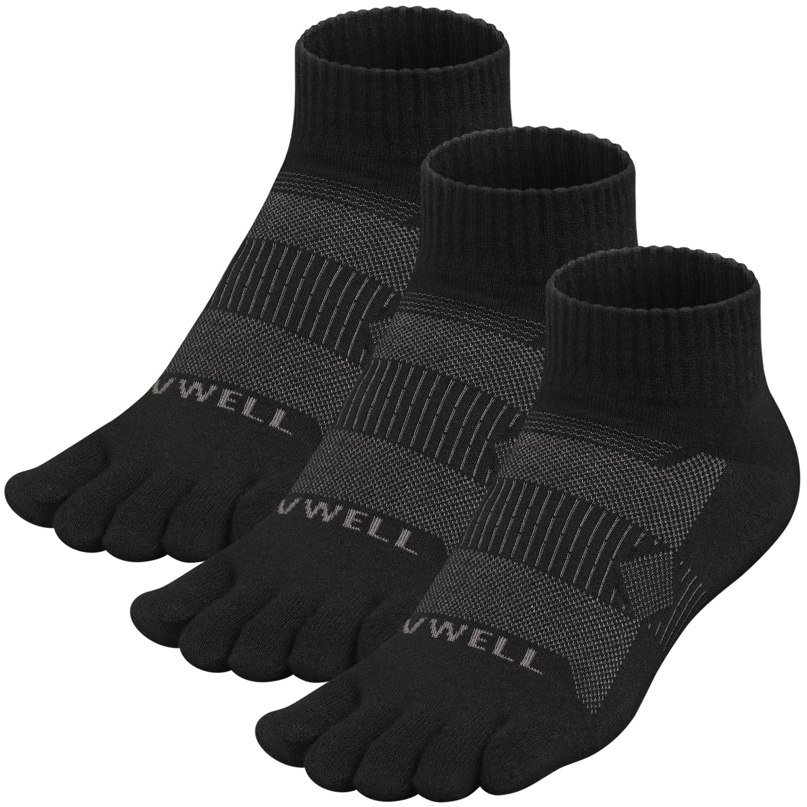 VWELL Merino Wool Toe Socks for Men and Women, Moisture Wicking Ankle Five Finger socks Athletic Running (3Pairs)