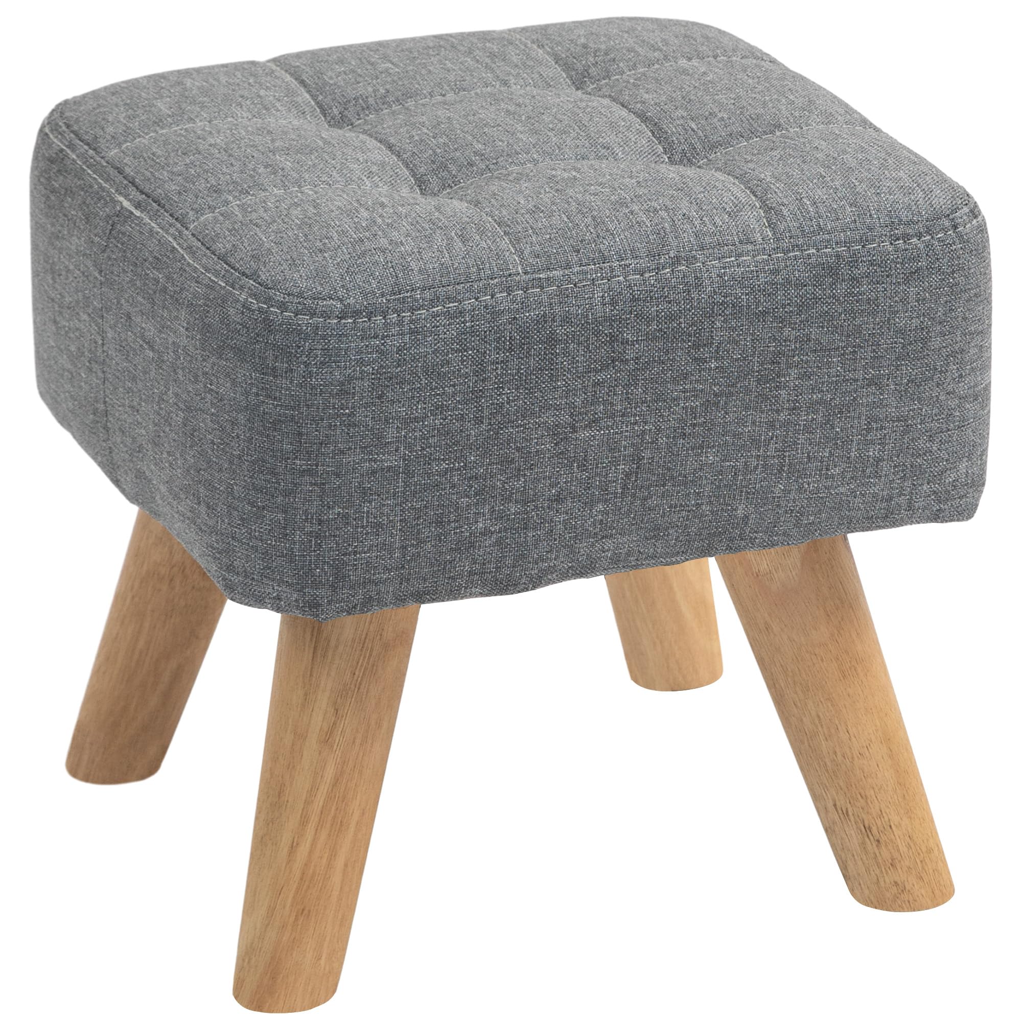 HOMCOM Modern Footstool, Fabric Foot Rest with Rubber Wood Legs in Grey