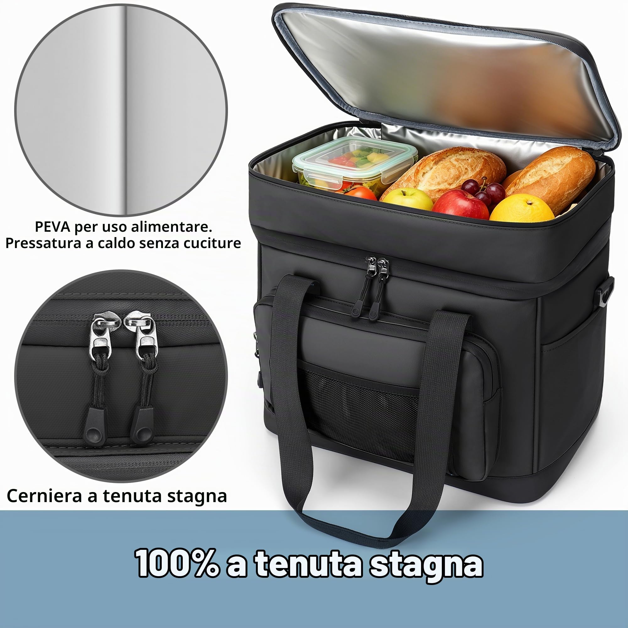 Borsa frigo da 40 l, grande, pieghevole, impermeabile, a doppia parete, borsa termica isolata, borsa da picnic