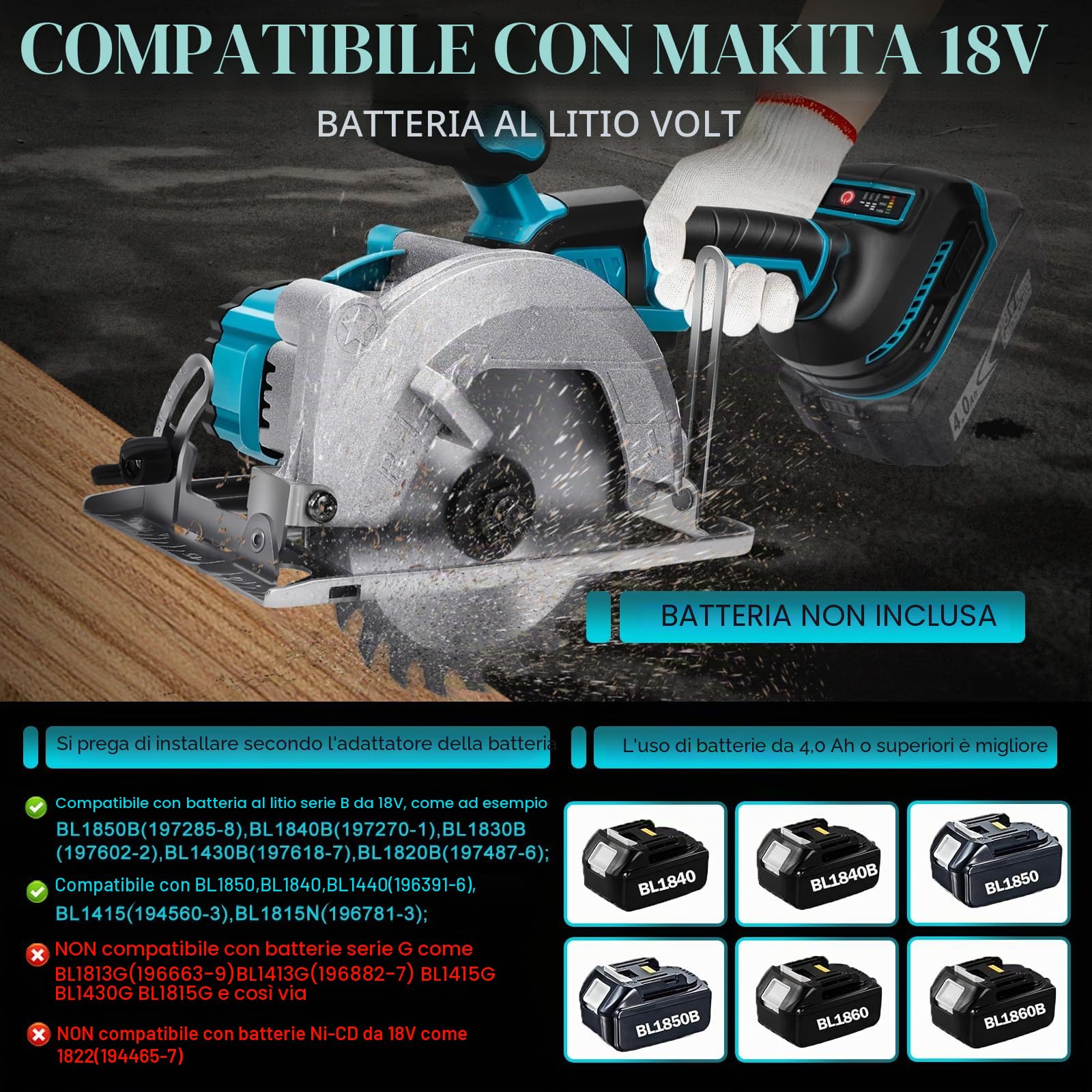 Sega circolare senza fili per Makita 18 V, batteria al litio, senza spazzole, mini sega circolare a mano con 2 lame, mini sega circolare per tagliare piastrelle e legno (140 mm)
