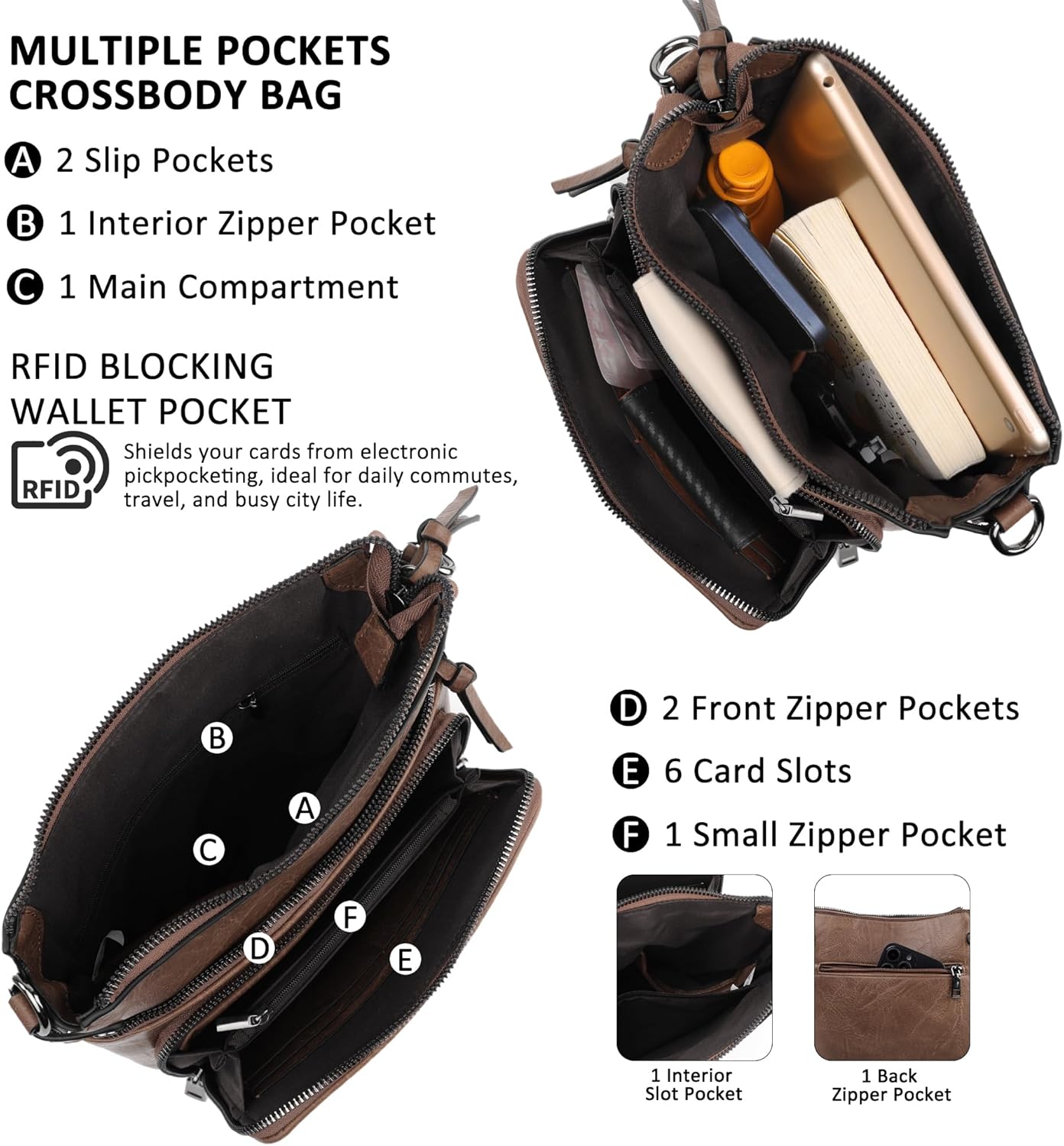 TANTOMI Vegan Leather Crossbody Purses for Women, Rfid Crossbody bags Women's Handbags Shoulder Bag with 6 Card Slots