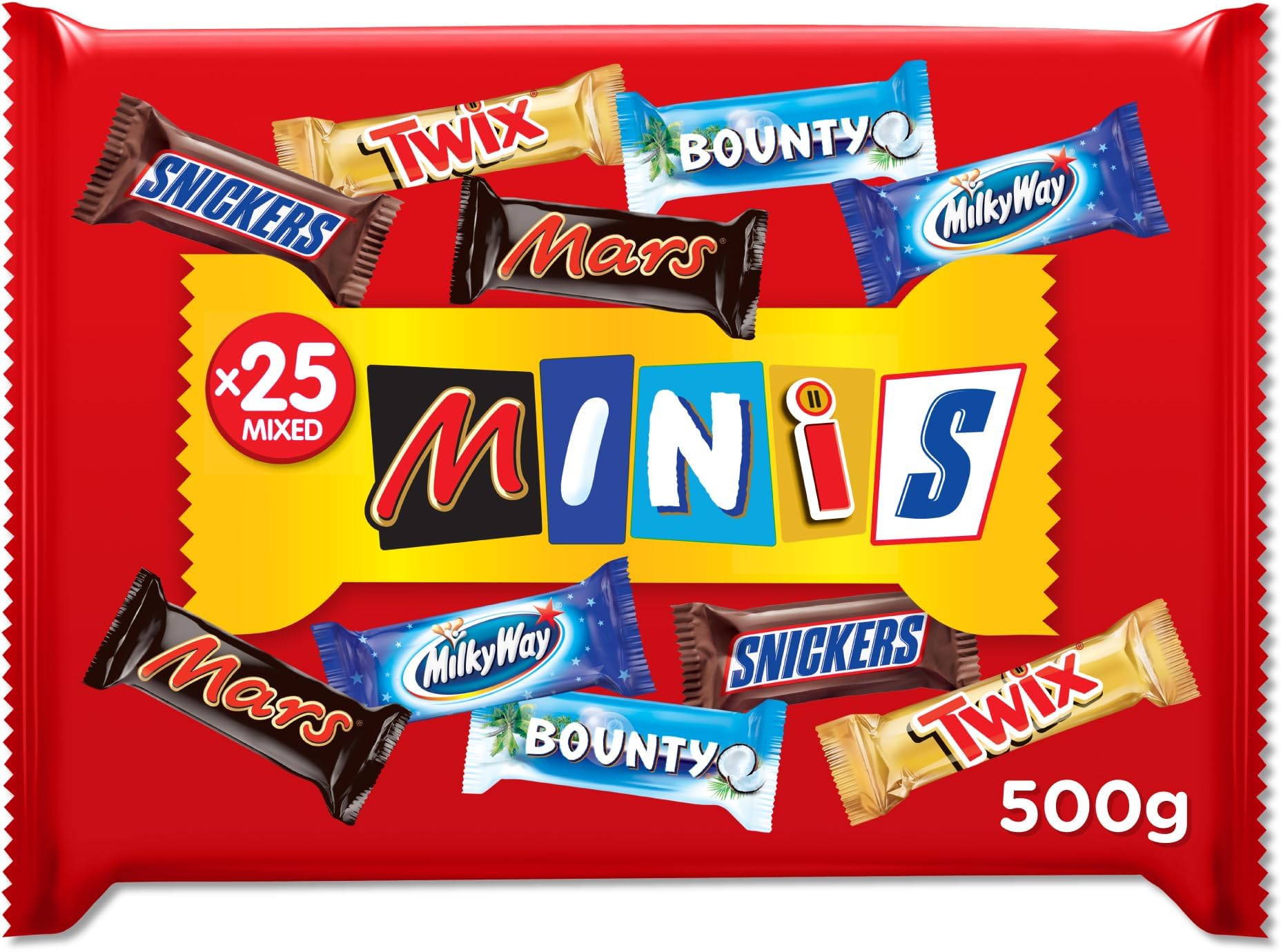 Mars Minis Assorted Chocolate Bar Pouch, 500 Gram, Orange & White