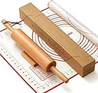 ESDOPA 17.4 Inch Wooden Rolling Pin Set with Silicone Baking Mat & Wood Stand for Pie Crust, Pizza Dough, Cookies & Bread