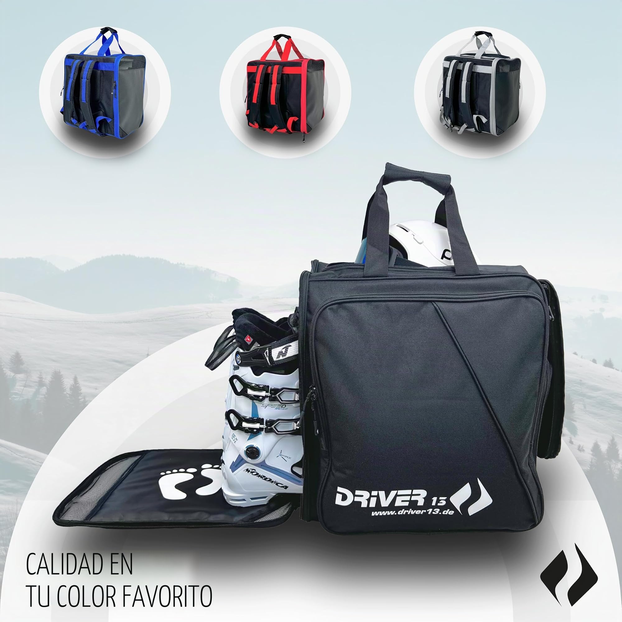 Driver13 Mochila para Botas de esquí con Compartimento para Casco Ideal para Tus Botas de esquí con Compartimento para Casco para Botas duras + de Snowboard + esquís en línea + Bolsa para Botas Bolsa