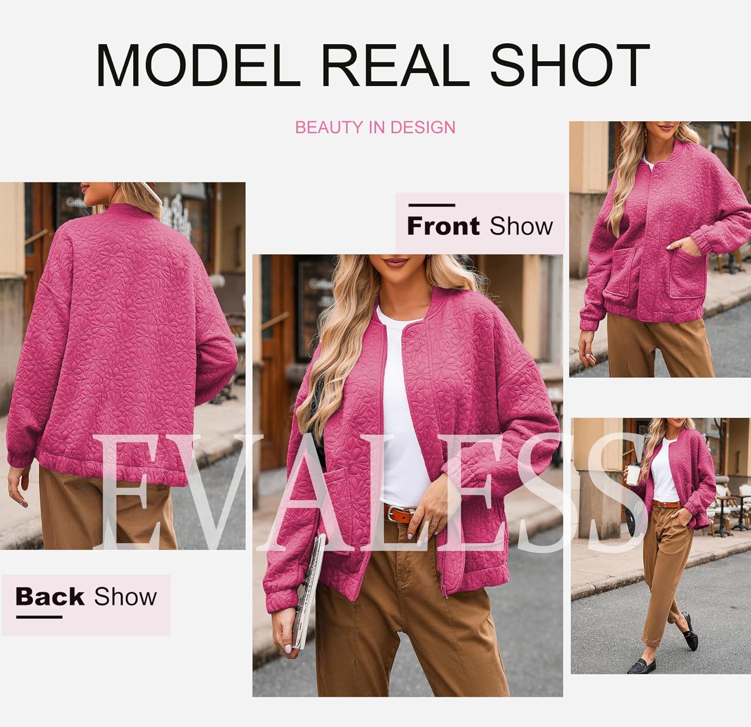 EVALESS Bomber Jackets for Women Spring Fashion 2026 Cute Jacquard Coats Lightweight Zip Up Jackets Dressy Casual - Image 5