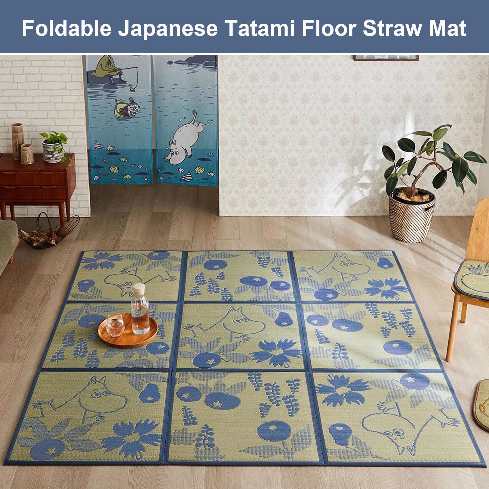 Tatami Japonés Igusa Colchón Salón Suelo Alfombra Gateo Tapete de Juegos(Blue,195x195cm)