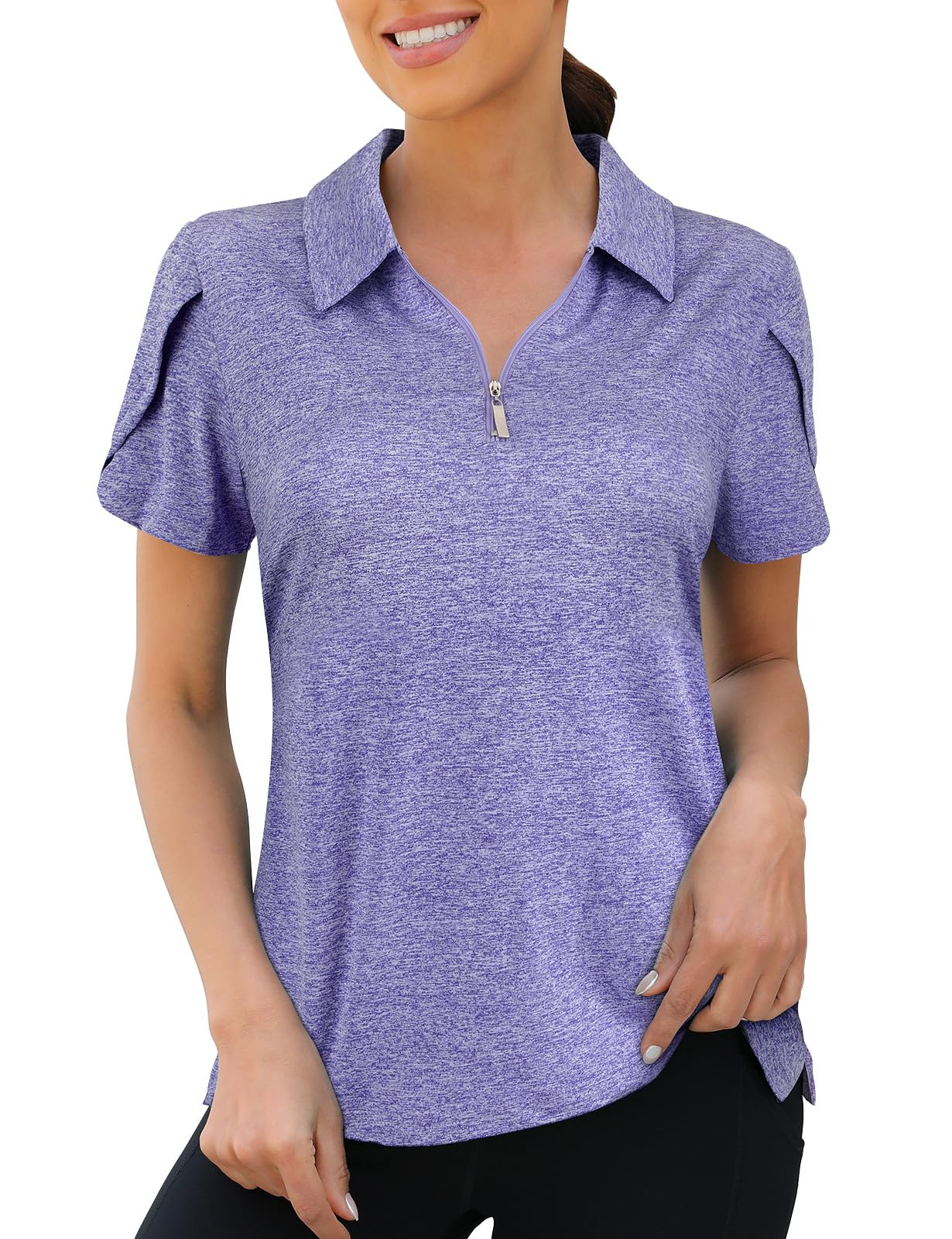 Viracy Womens Golf Polo Shirts 1/4 Zip Up Overlap Short Sleeve Quick Dry Workout Tops