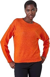 Roman Originals Roman Crew Neck Stretch Jumper for Women UK - Ladies Spring Everyday Summer Holiday Round Neckline Comfy Long Sleeve Soft Drop Shoulder Fit Soft Knit Sweaters