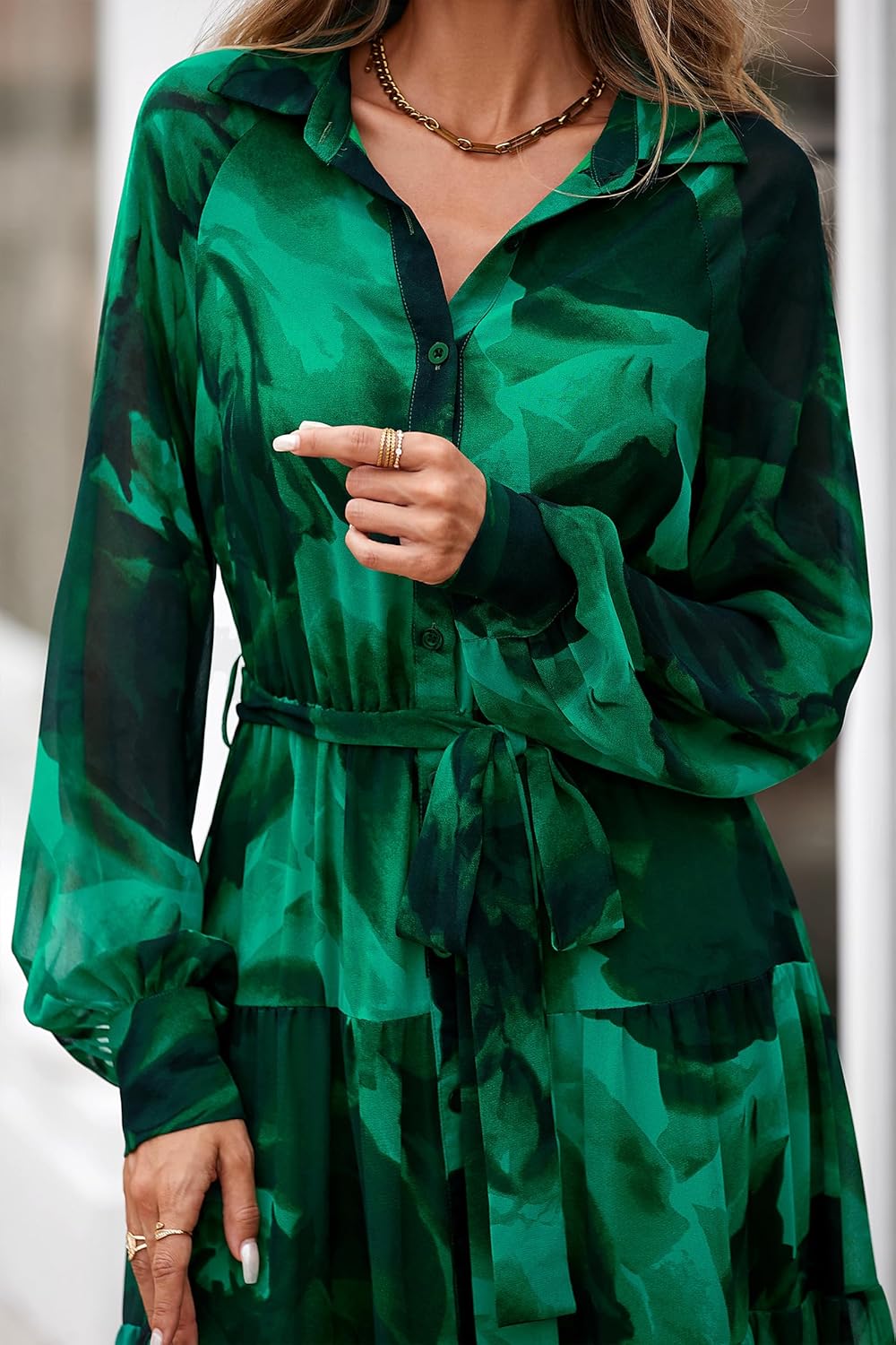 PRETTYGARDEN Womens Spring Dress 2026 Casual Long Sleeve Button Down Belted Boho Floral Flowy Maxi Wedding Guest Dresses - Image 4