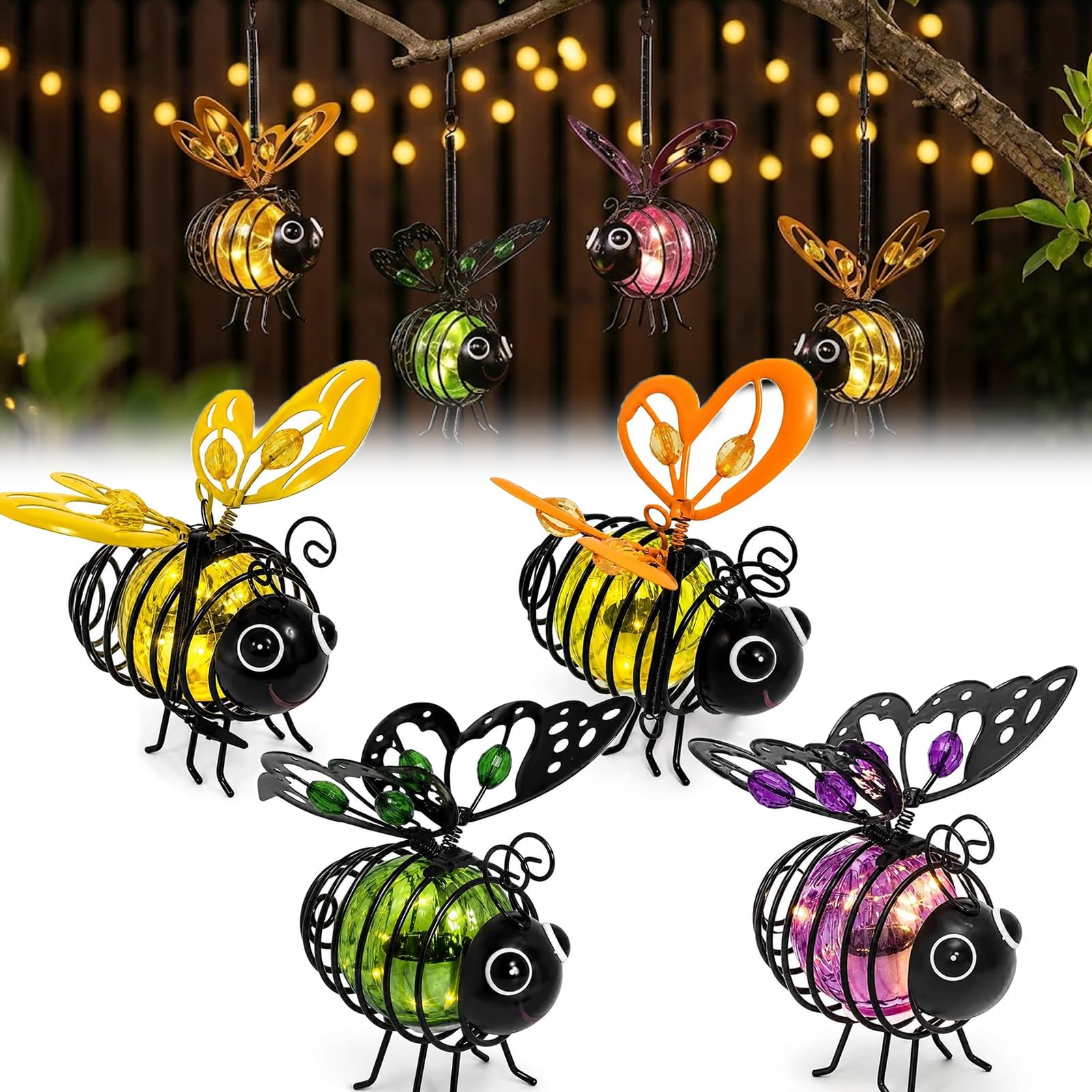 Solar-Powered Hanging Bee Light for Garden, Flicker-Free, Waterproof，4pcs B