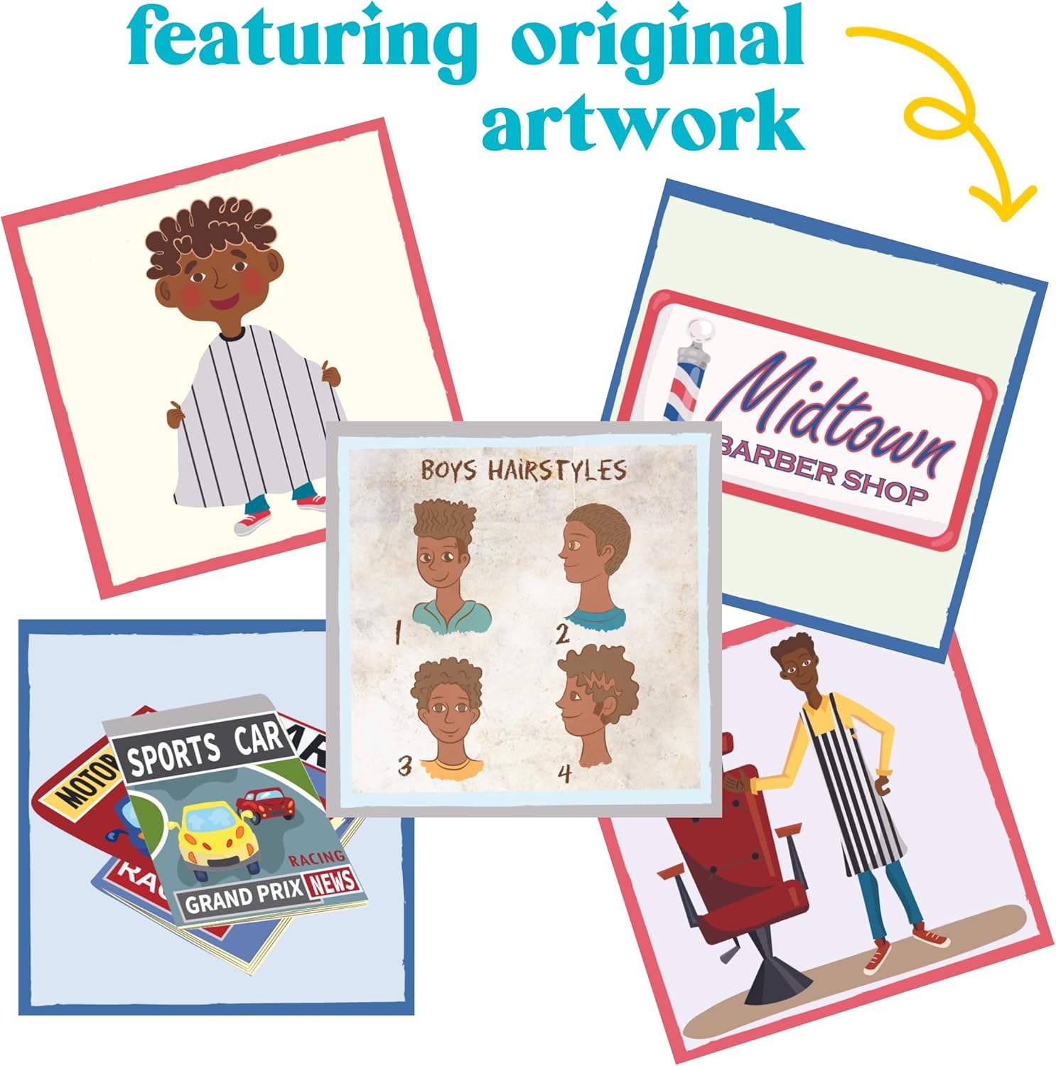 Upbounders - A Day at The Barbershop - Toddler Memory Matching Card Games for Kids - Montessori Learning Toy with African American Boy (Age 3+)