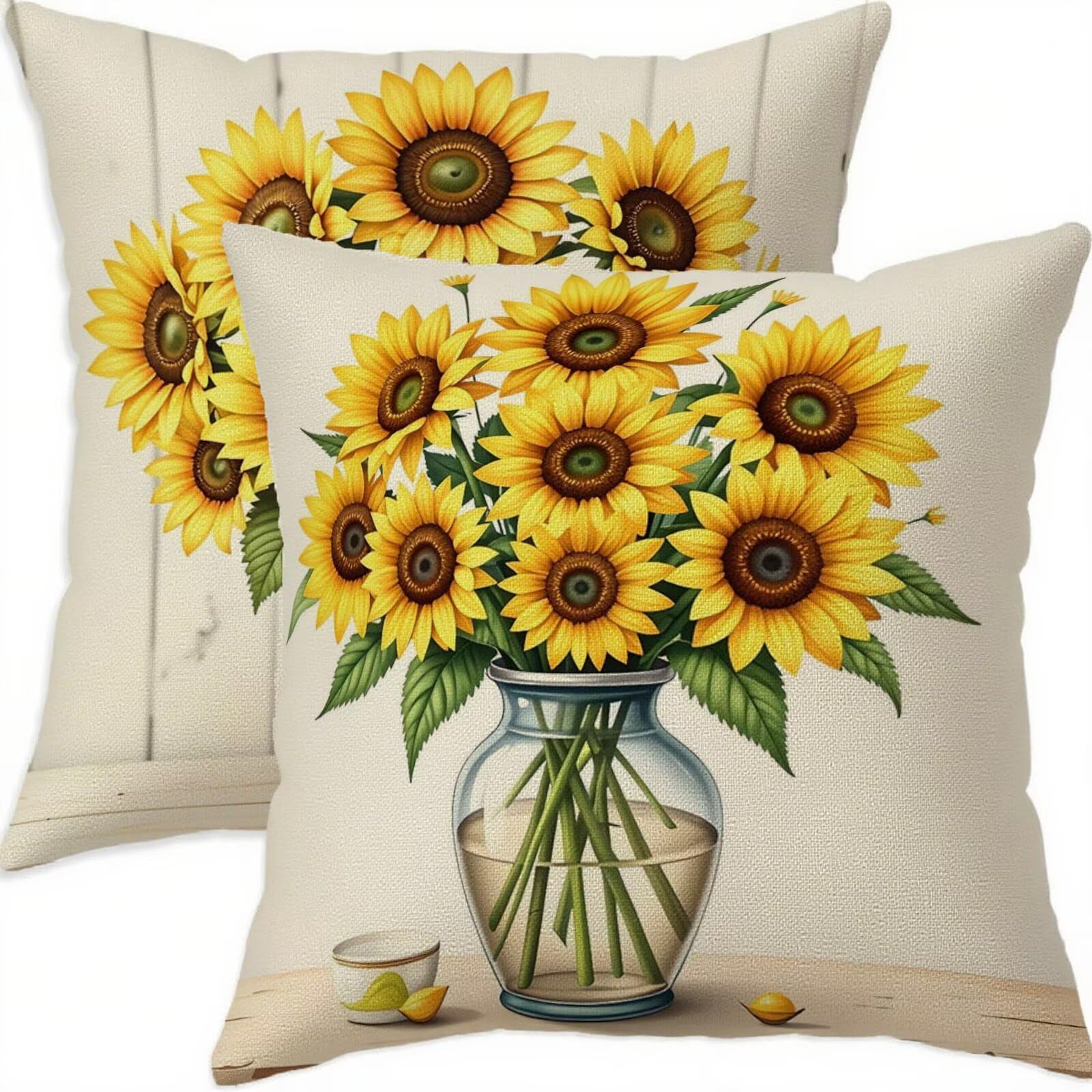 Housse coussin 65x65cm pour canapé de salon et patio extérieur lot de 2 taies tournesol