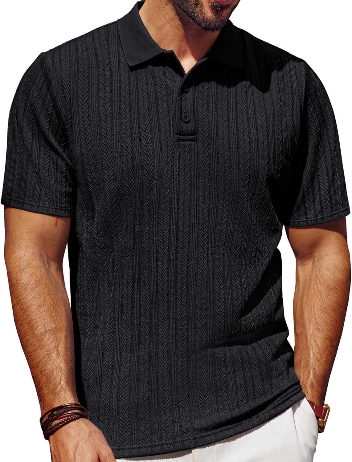 PJ PAUL JONES Mens Polo Shirts Short Sleeve Fashion Textured Polo Shirt Regular Fit Stretchy Golf Shirts