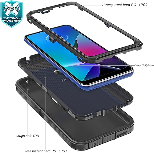 Miniatura 5 de YmhxcY Para Moto G Pure & Power 2022 - Funda duradera a prueba de caídas de 3 capas con armadura de goma sólida a prueba de golpes, color negro