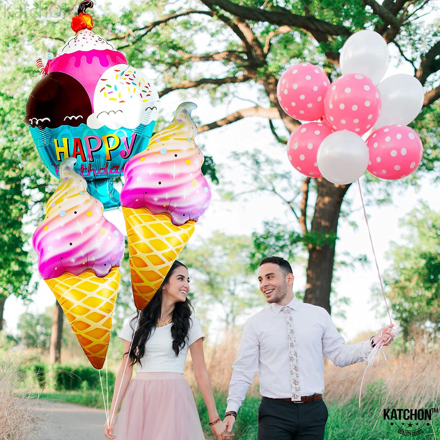 KatchOn, Huge Ice Cream Balloon - 37 Inch, Pack of 3 | Mylar Foil Balloon For Ice Cream Party Decorations | Happy Birthday Decorations | Sweet One Balloons For Birthday Party Décor