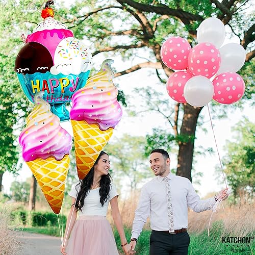 Miniatura 4 de KatchOn, Globo enorme de helado, 37 pulgadas, paquete de 3, globo de aluminio de Mylar para decoraciones de fiesta de helado, decoraciones de feliz