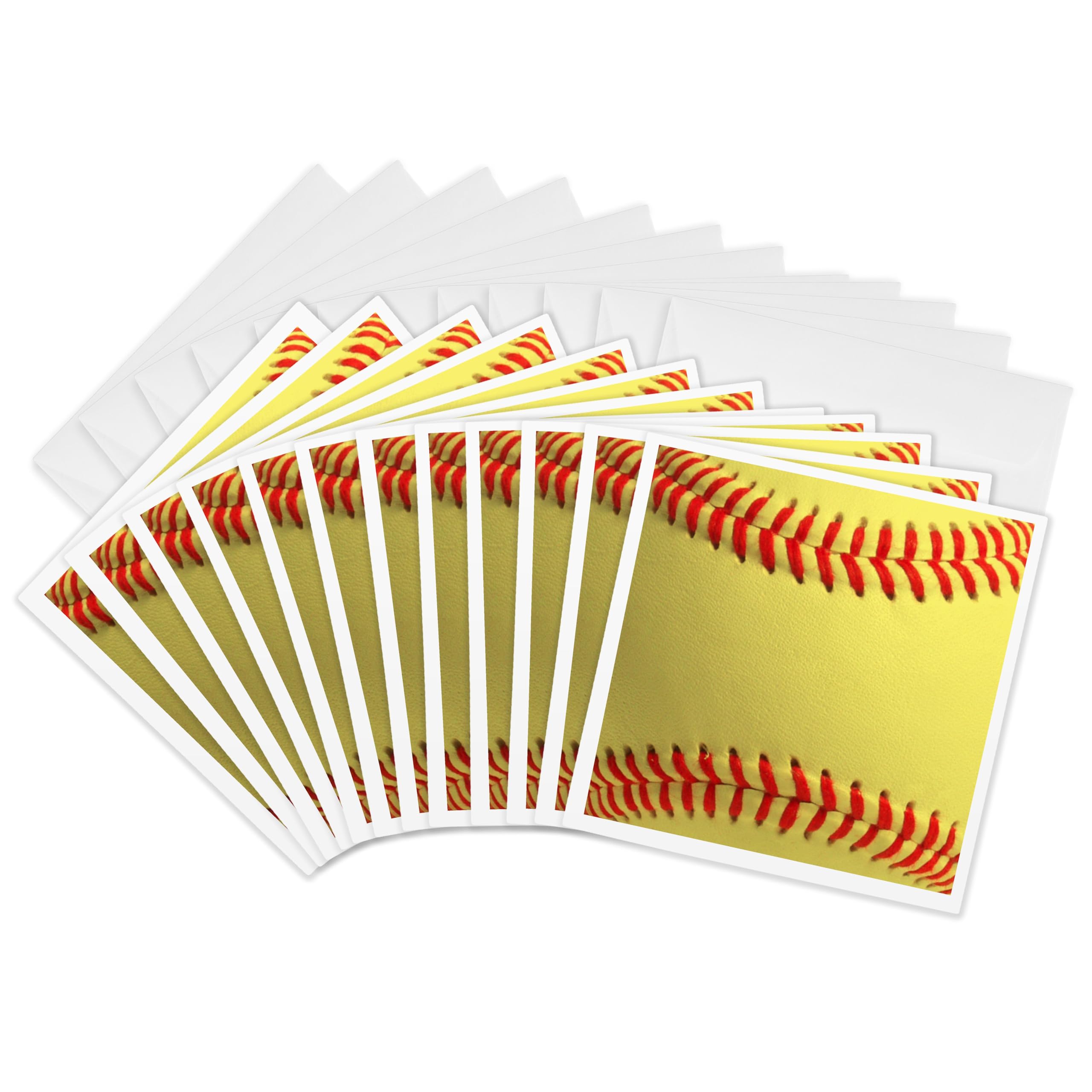 3dRose Softball Yakın Çekim Fotoğraf Baskısı, Sarı ve Kırmızı Yumuşak Top, Tebrik Kartları, 15,24 x 15,24 cm, 12'li Set (gc_120271_2)