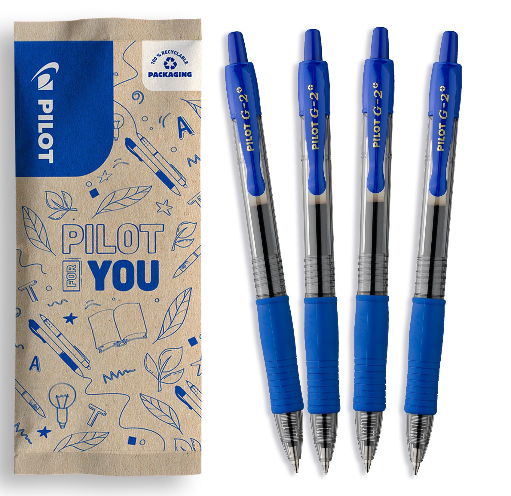 PILOT - G2-07 Gel Ink Rollerball Pen - Medium 0.7mm Tip - 4 x Blue