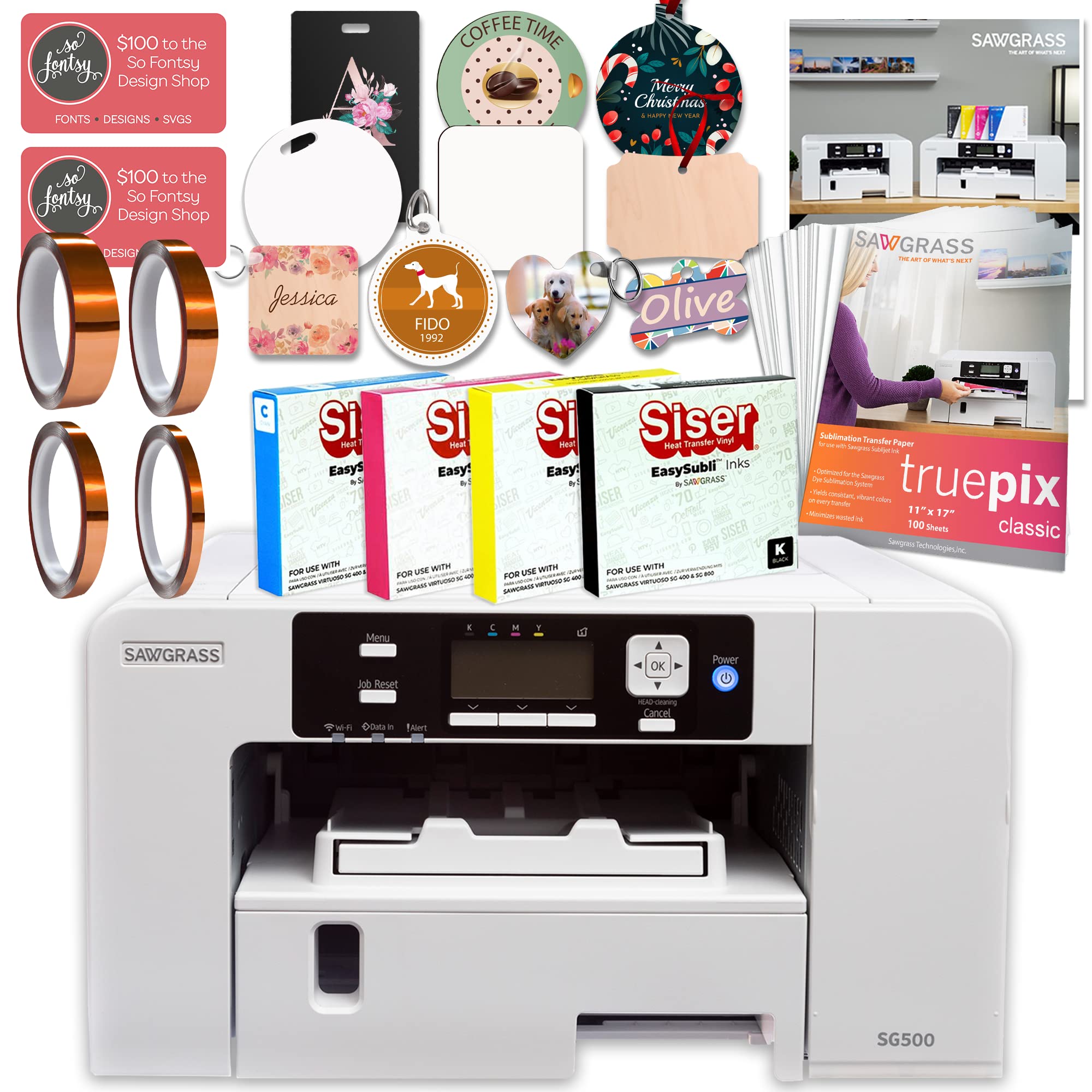 Amazon.com : Sawgrass UHD SG500 Sublimation Printer Starter Bundle with  Easysubli Ink Set, Sublimation Paper, Tape, Blanks, Designs and Access to  Exclusive Content : Office Products