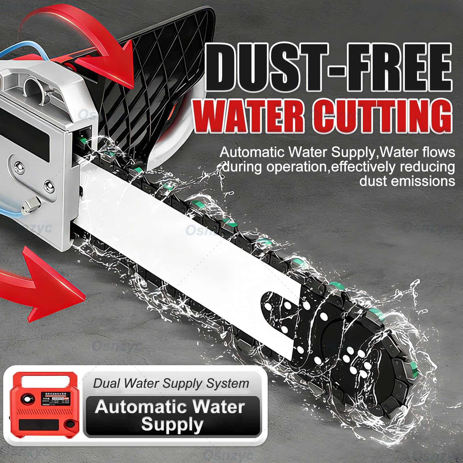 Motosierra eléctrica para muros, Equipo Industrial para Cortar hormigóncon,Ranuradora de muros, 2 Cadenas Diamante y 2 Barras guía para Granito, hormigón y Piedra 48cm