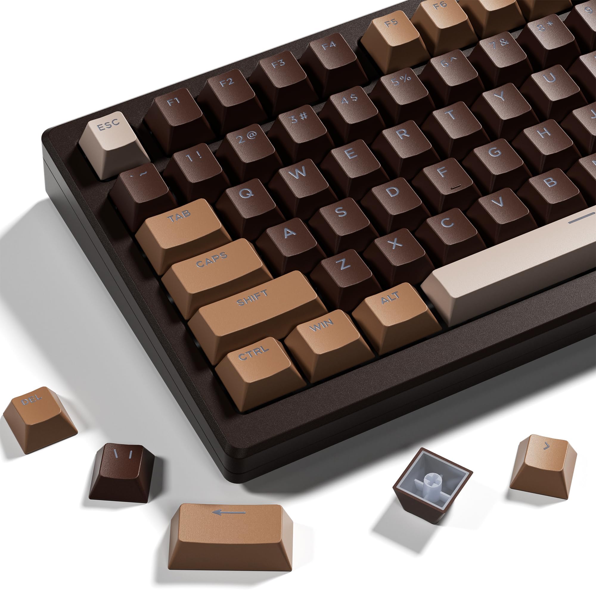 OHY XVX Shine Through Keycaps -133 Keys Cherry Profile Double Shot PBT Keycaps Compatible for 60%/75%/100% Retro Gaming Mechanical Keyboard-Coffee Brown