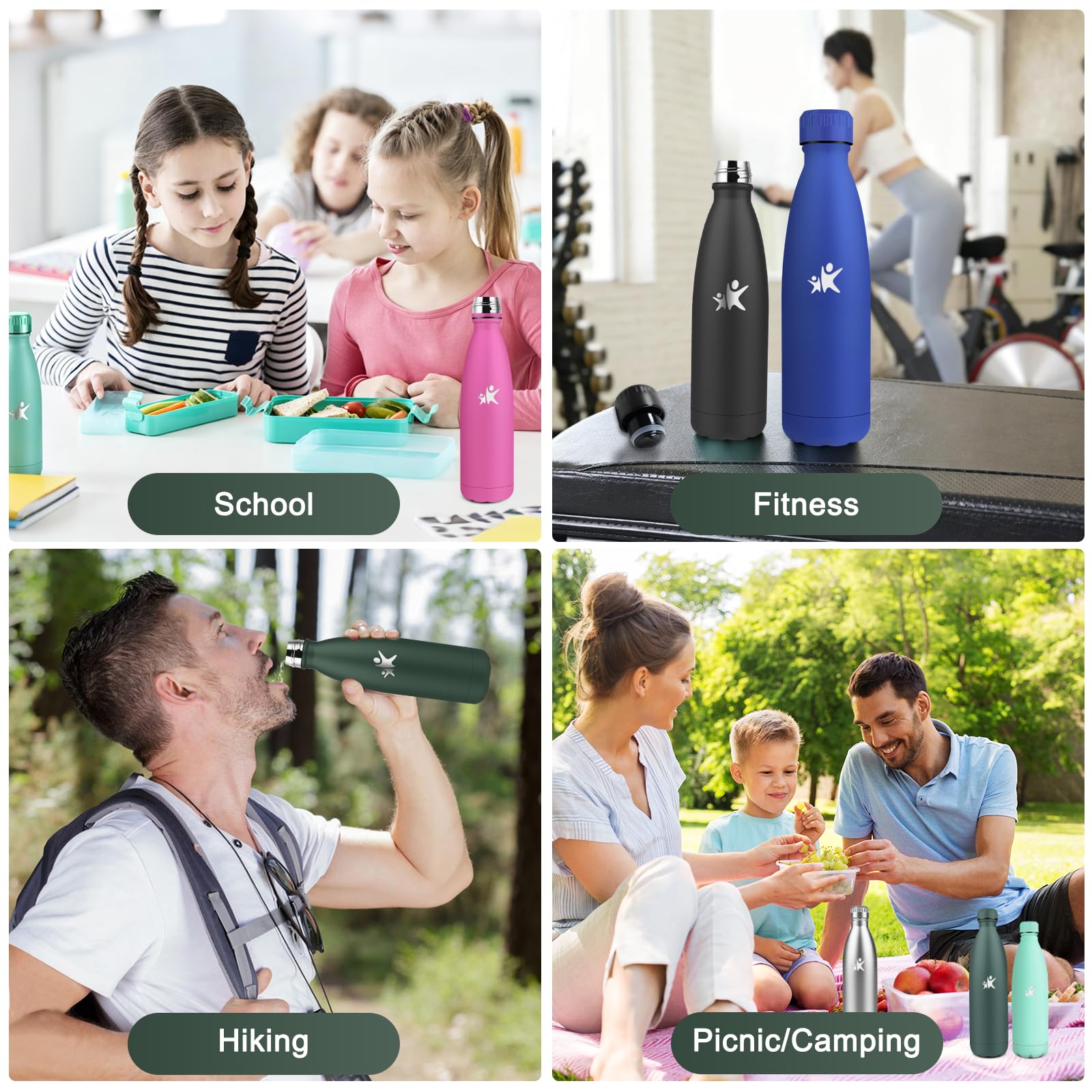 Borraccia- 0.75l- Borraccia Termica, Senza BPA, Borracce Acciaio Inox, Senza Perdite, Boraccia Termica, Thermos per Bevande Fredde o Calde, Borracce per Scuole, Viaggio, Sportio, Palestra