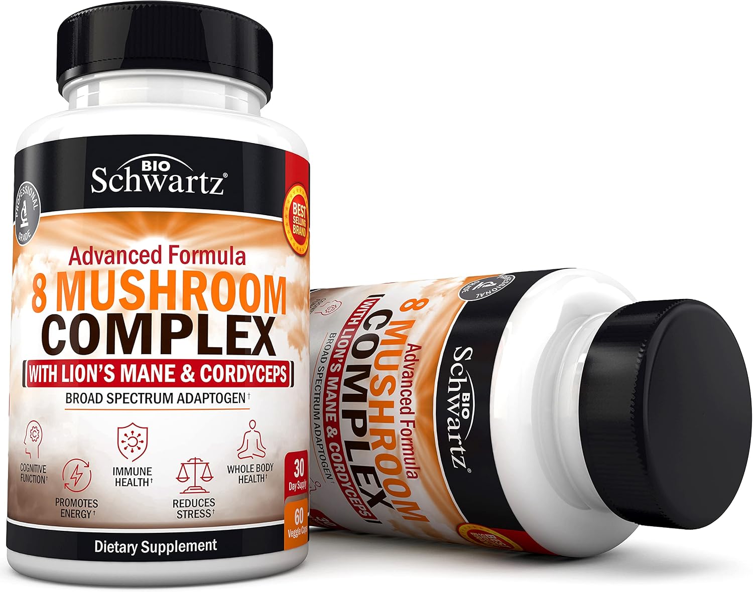 Organic Mushroom Complex with Lions Mane & Cordyceps - Beta Glucan Supplement for Immune Response & Memory Support - Nootropic for Energy, Focus, Clarity, Stamina, and Stress Relief - 60 Capsules