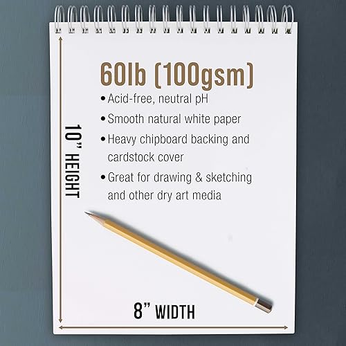 Miniatura 3 de U.S. Art Supply Cuaderno de bocetos encuadernado en espiral superior de 8 x 10 pulgadas, paquete de 2, 100 hojas cada una, 60 libras (100 gsm), sin