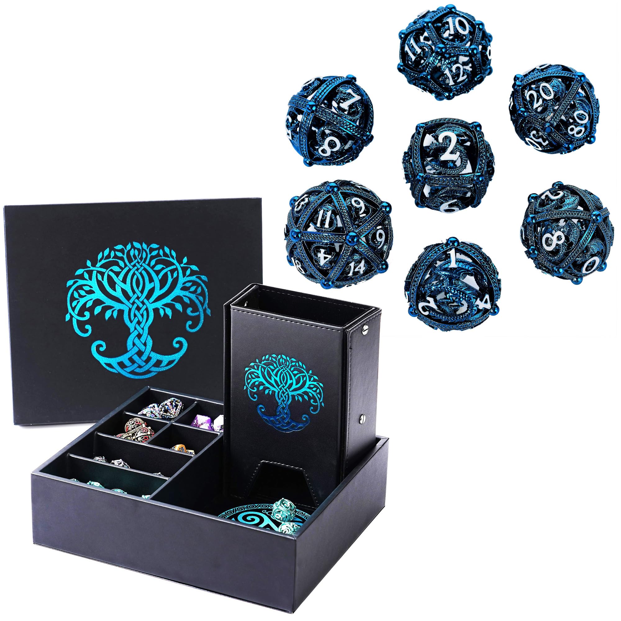 Soar Forge Blue Dice Tower and Tray + Blue Round Hollow Orb Dice