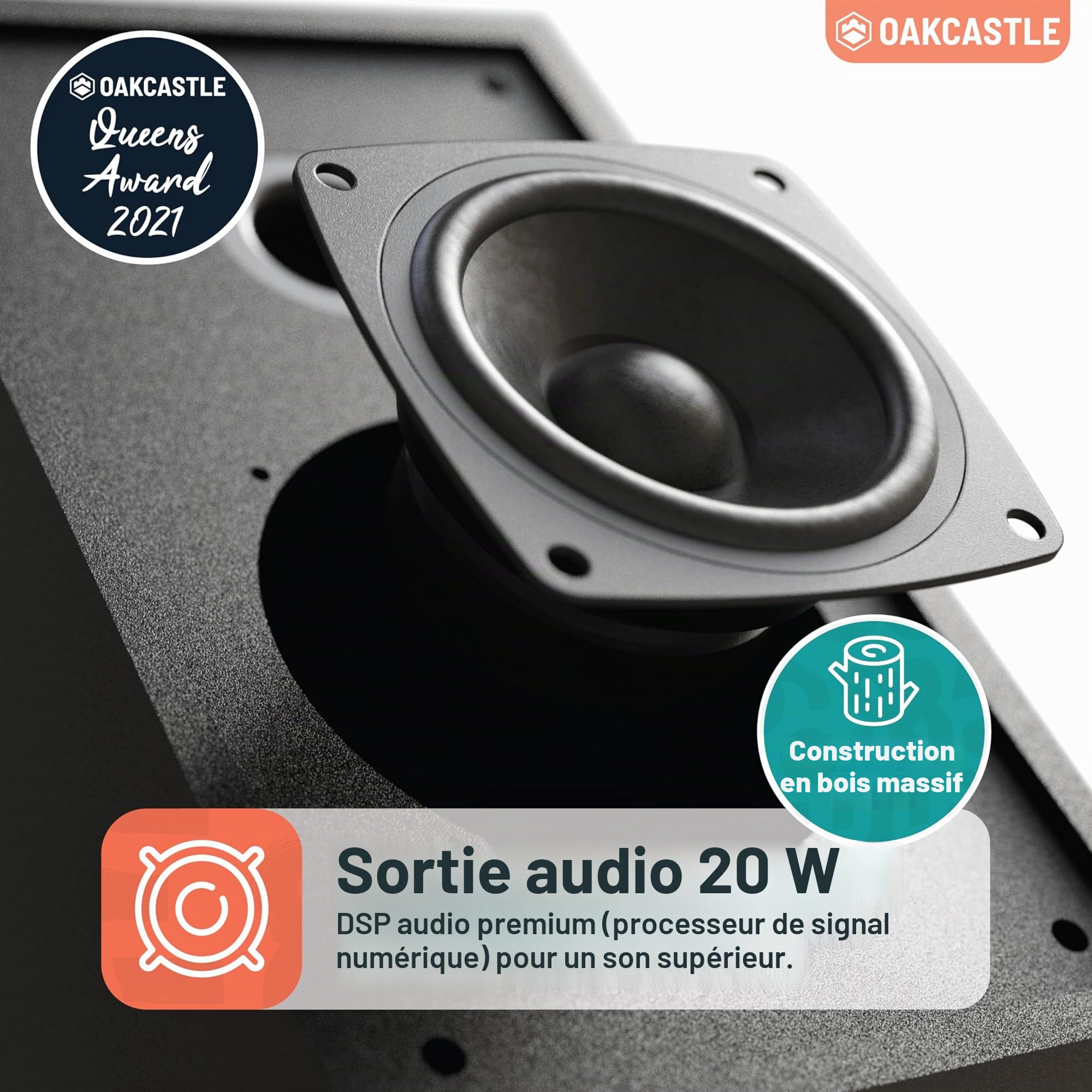 Lecteur CD Bluetooth 5.2 avec haut-parleurs | Puissant chaine HiFi compact de 20W | Radio FM, 30 préréglages, télécommande incluse | USB, AUX, lit les MP3, les CD, les CD-R | Oakcastle HIFI150