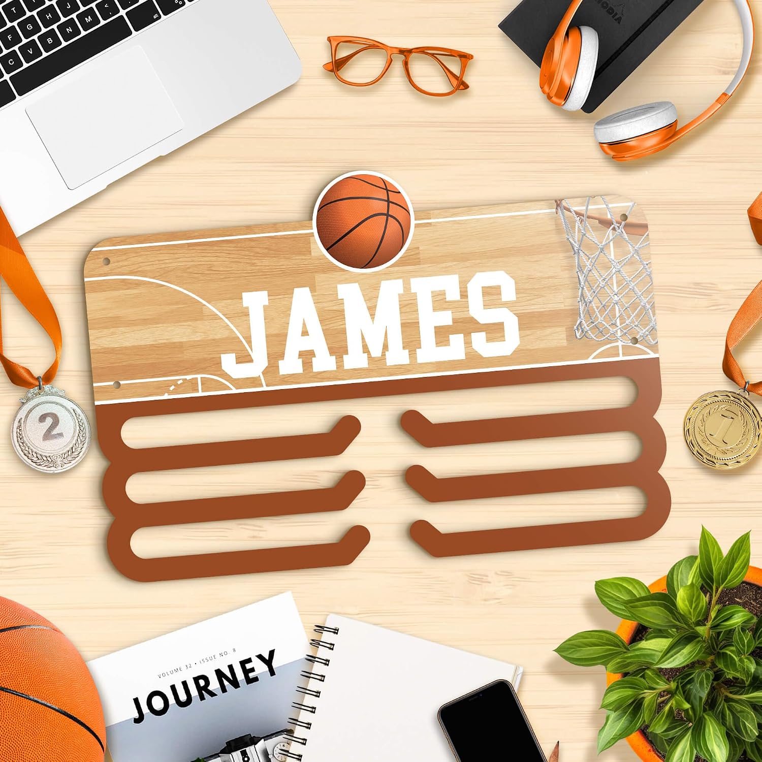 My Sign Center Medal Hanger Holder Display Rack Custom Basketball Theme for Medal and Awards Ribbons, 13x19 Inches, Rust Free DiBound, Fade Resistant, Made in USA