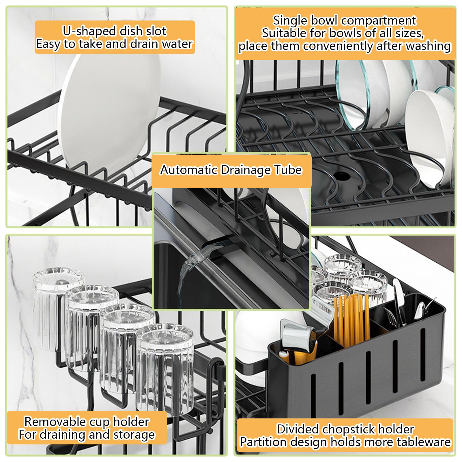 Escurridor de platos con soporte para utensilios y organizador de tazas, almacenamiento multifuncional para platos, vasos, accesorio de cocina que ahorra espacio