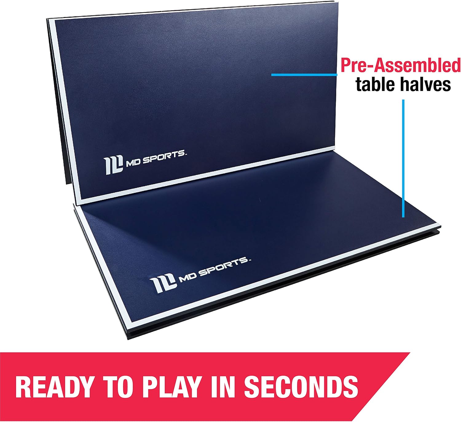 Super Deal Product MD Sports Ping Pong and Table Tennis Conversion Tops, Regulation Size - Folding, Portable Tennis Top with Net - Fits Standard Air Hockey and Pool Tables - Fun, Easy Setup Game Equipment, Blue & White