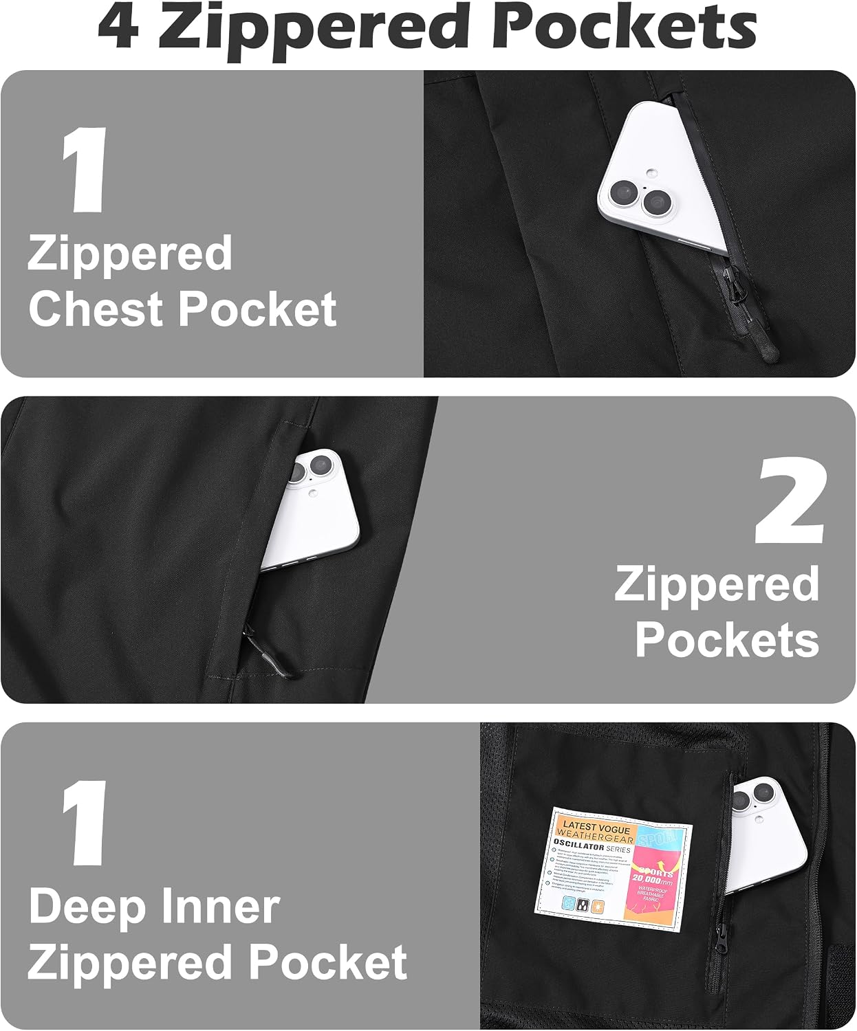 Zoofly Mens Waterproof Hiking Jacket with Hood Windproof Light Weight Windbreaker Outdoor Fishing Raincoat Zipper Pockets