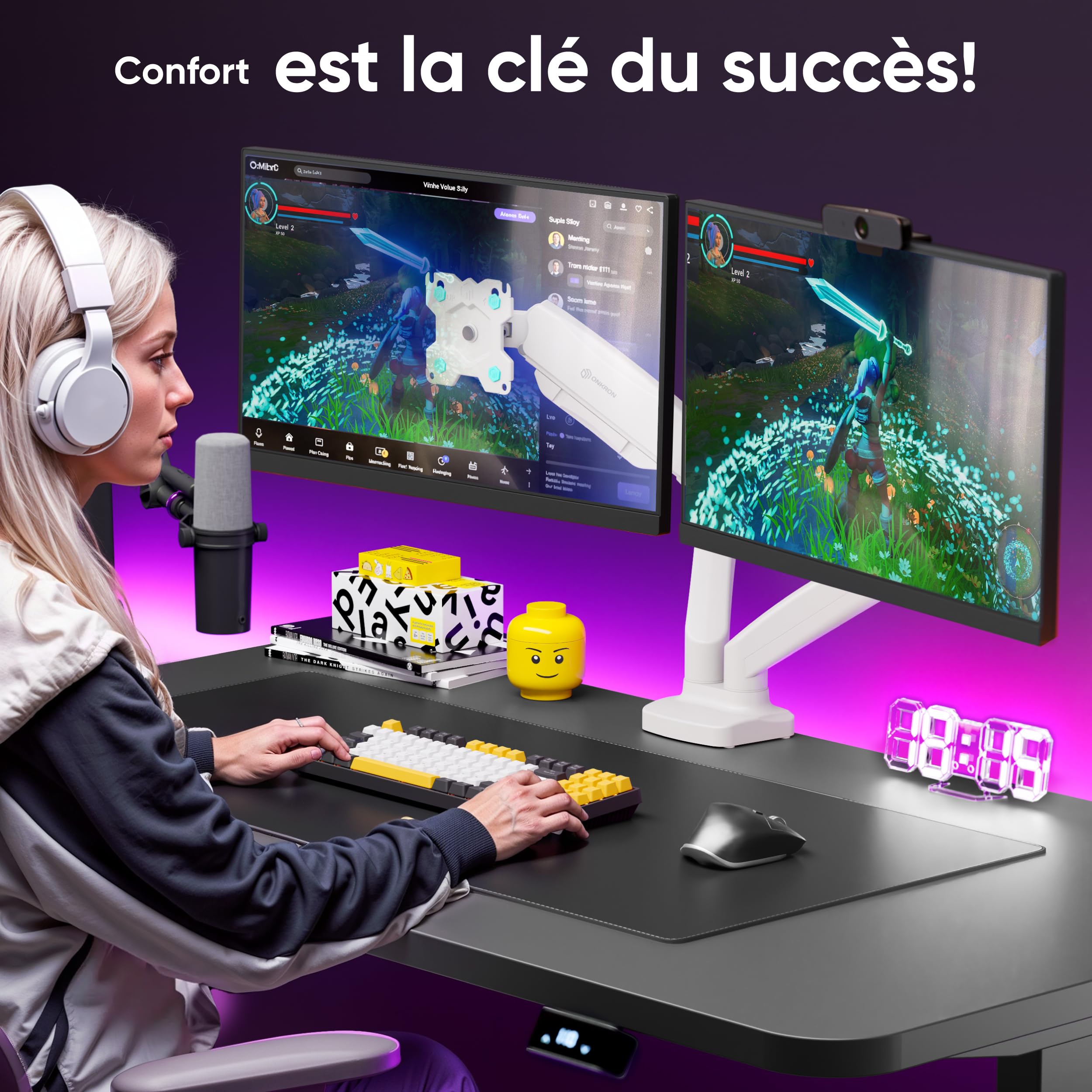 ONKRON G160 WHT Bras pour Moniteur PC, Support de Bureau pour Deux écrans Ordinateur 13 à 27 Pouces Blanc