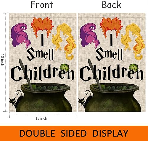 Miniatura 6 de Hocus Pocus - Bandera de jardín, banderas de Halloween Sanderson Sisters de 12 x 18 pulgadas de doble cara para exteriores, con texto en inglés "I
