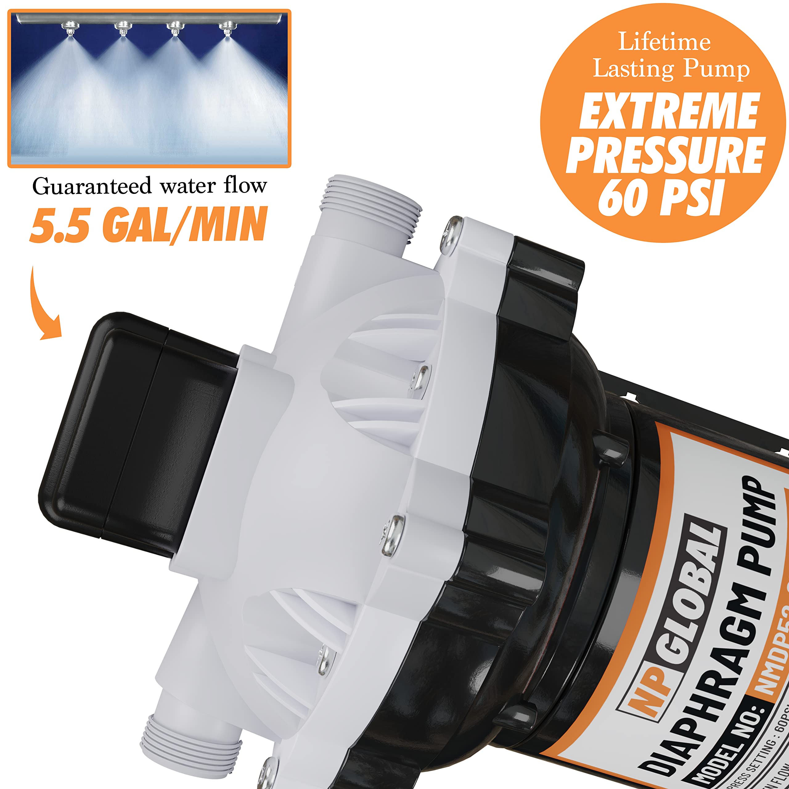 Diaphragm Pump 12V DC, 5.5GPM, 60PSI Water Diaphragm Pressure Pump