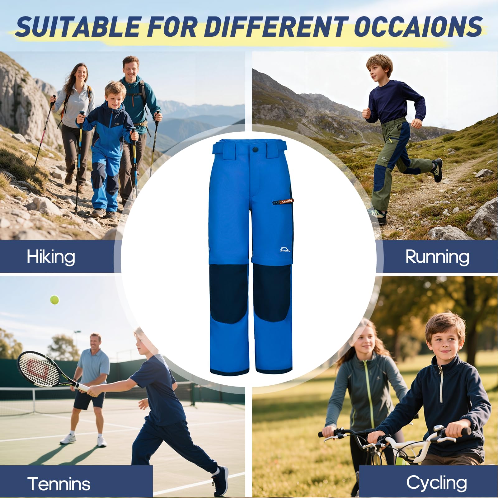 SMONTY Pantalons de randonnée pour Enfants, imperméables, Coupe-Vent et Softshell, pour garçons