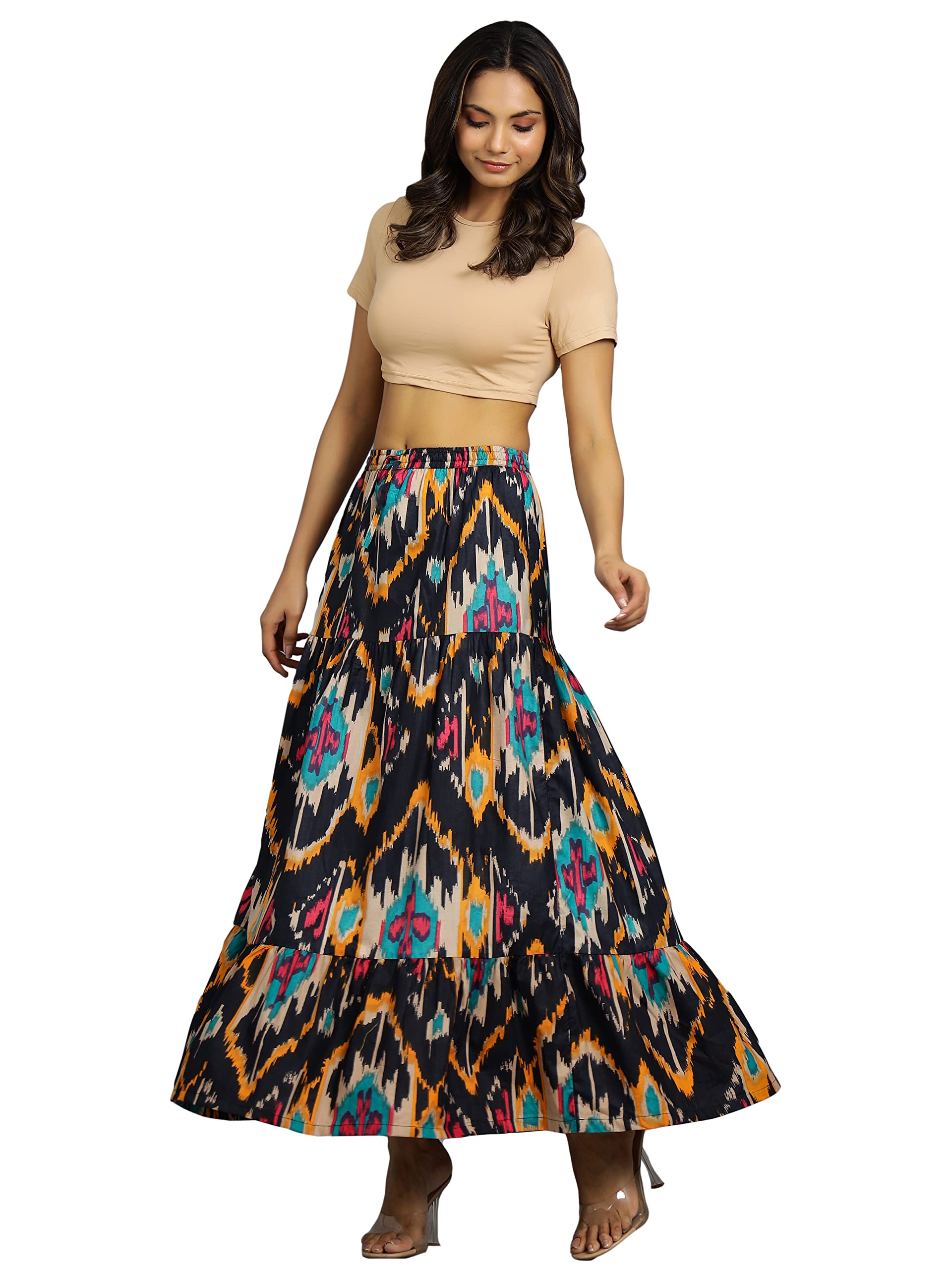 Ravaiyaa - Attitude is everything Beautiful Printed Cotton Women Wear Long Skirt Casual Wear Dress Length 37" inch (Black)-picture-53