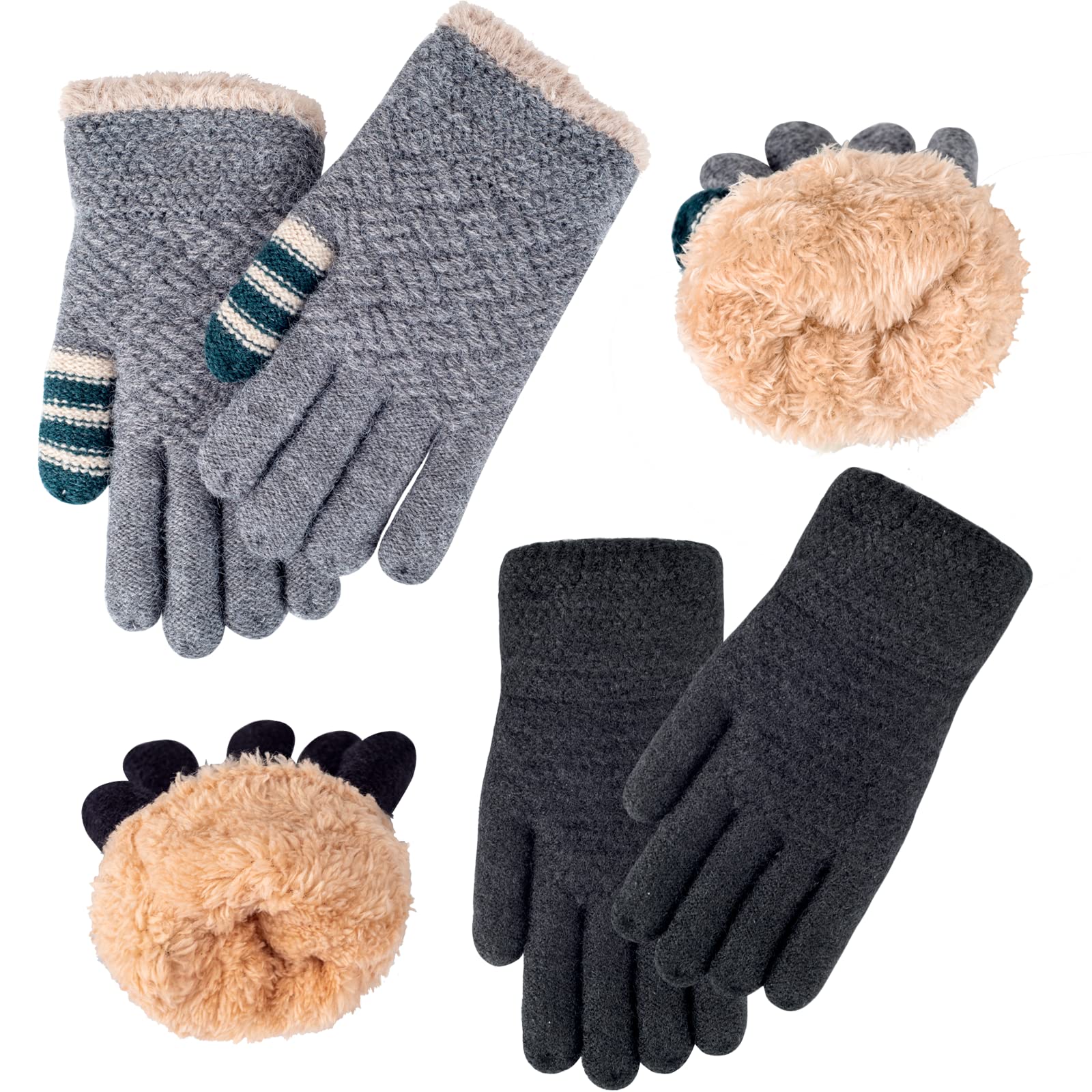 FENELY Winter Gloves for Boys Girls - Kids Warm Knit Thermal Cable Knitted Gloves Wool Fleece Lined Mittens for Cold Weather